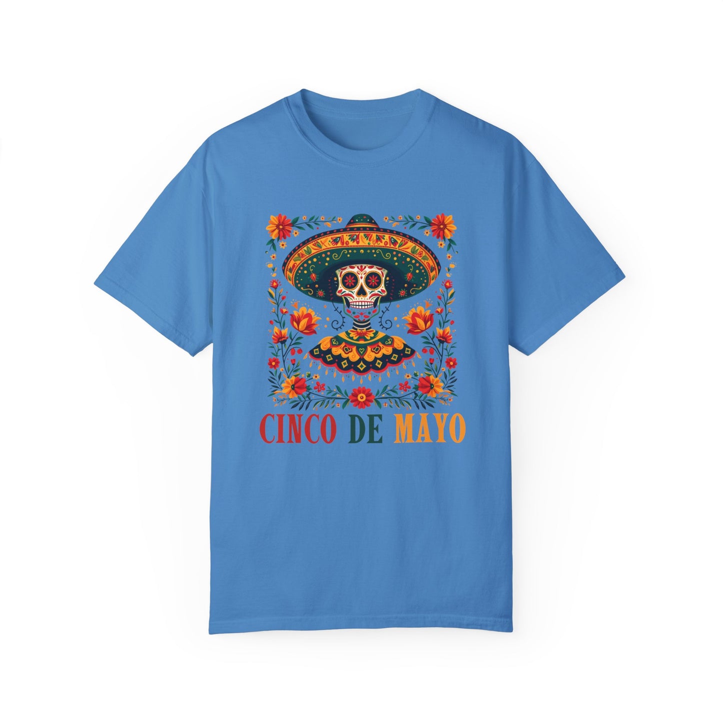 Decorated Skull Sombrero Tee: Colorful Cinco de Mayo Shirt for Party Fun, Cinco de Mayo Shirt, Festive Skull Sombrero Tee for Mexican Fiesta