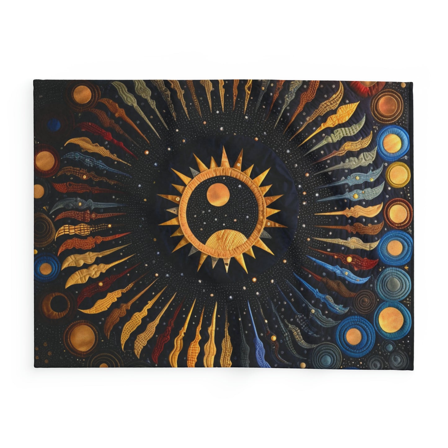 Cosmic Eclipse Fleece Quilt: Solar and Lunar Patterns Intertwined in Soft Warmth, Arctic Fleece Blanket