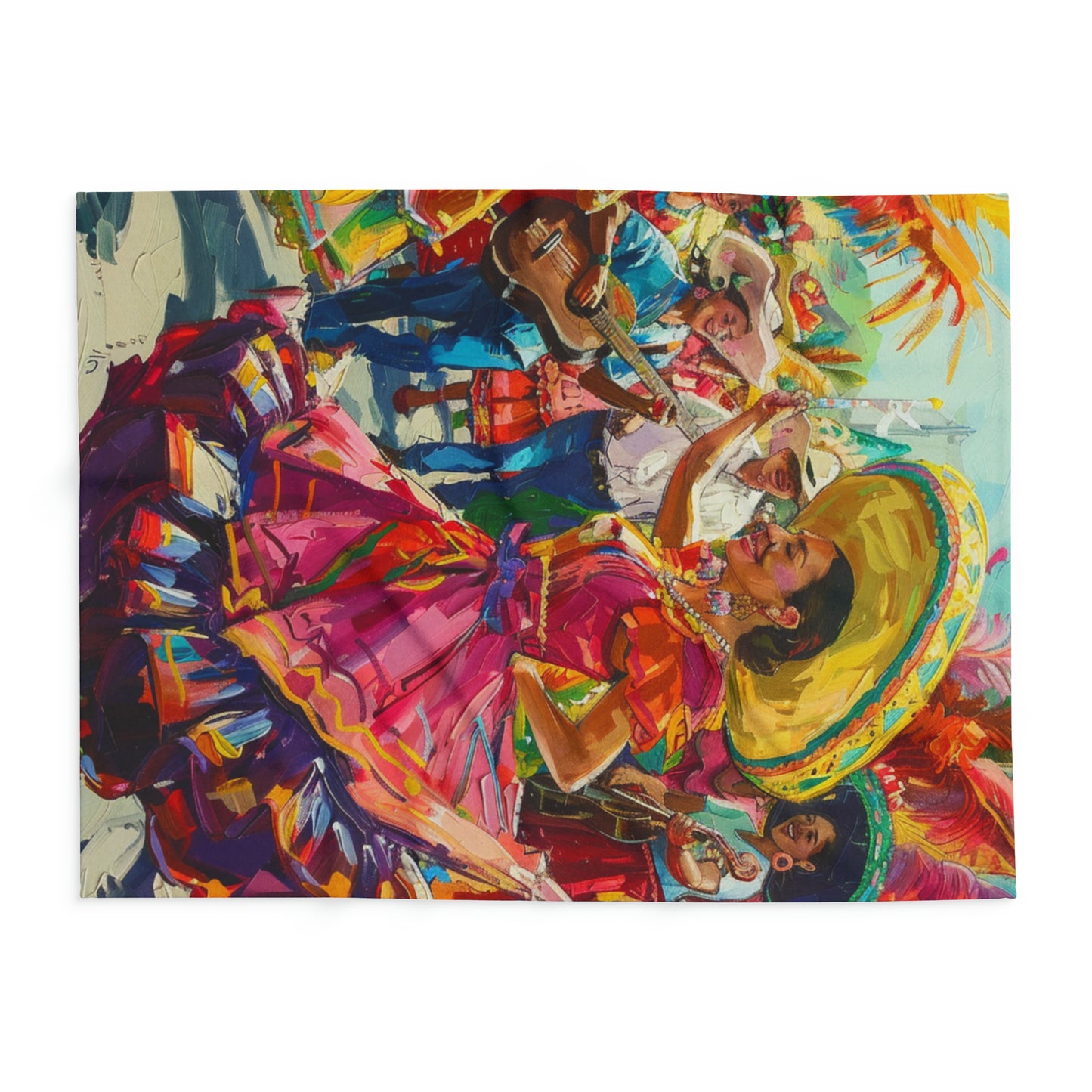 Colorful Cinco de Mayo Artic Fleece Blanket with Hispanic Lady Dancing, Cinco de Mayo Celebration Hispanic Lady Dance Artic Fleece Blanket