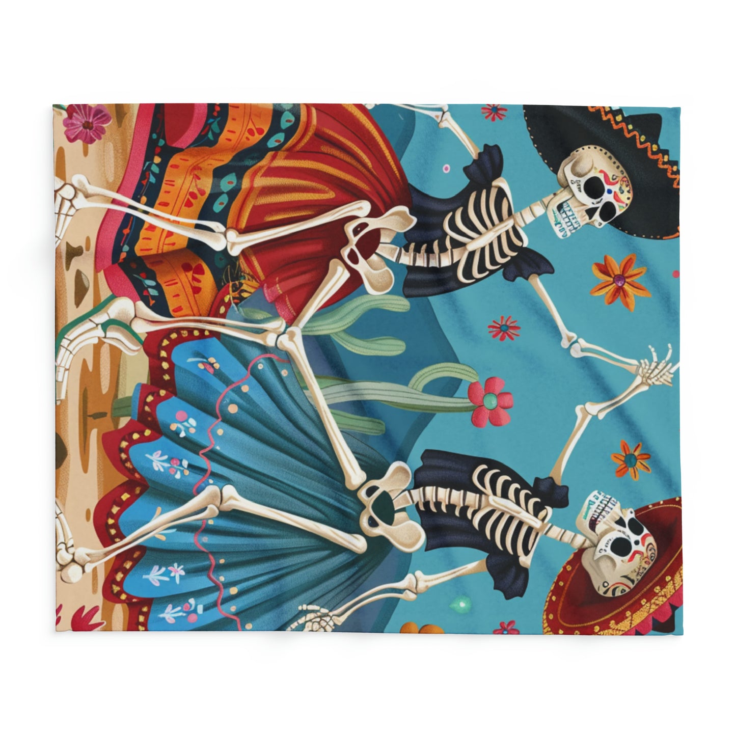 Colorful Skeletons Celebration Fleece Blanket - Perfect for Cinco de Mayo & Day of the Dead, Colorful Skeletons Celebration blanket