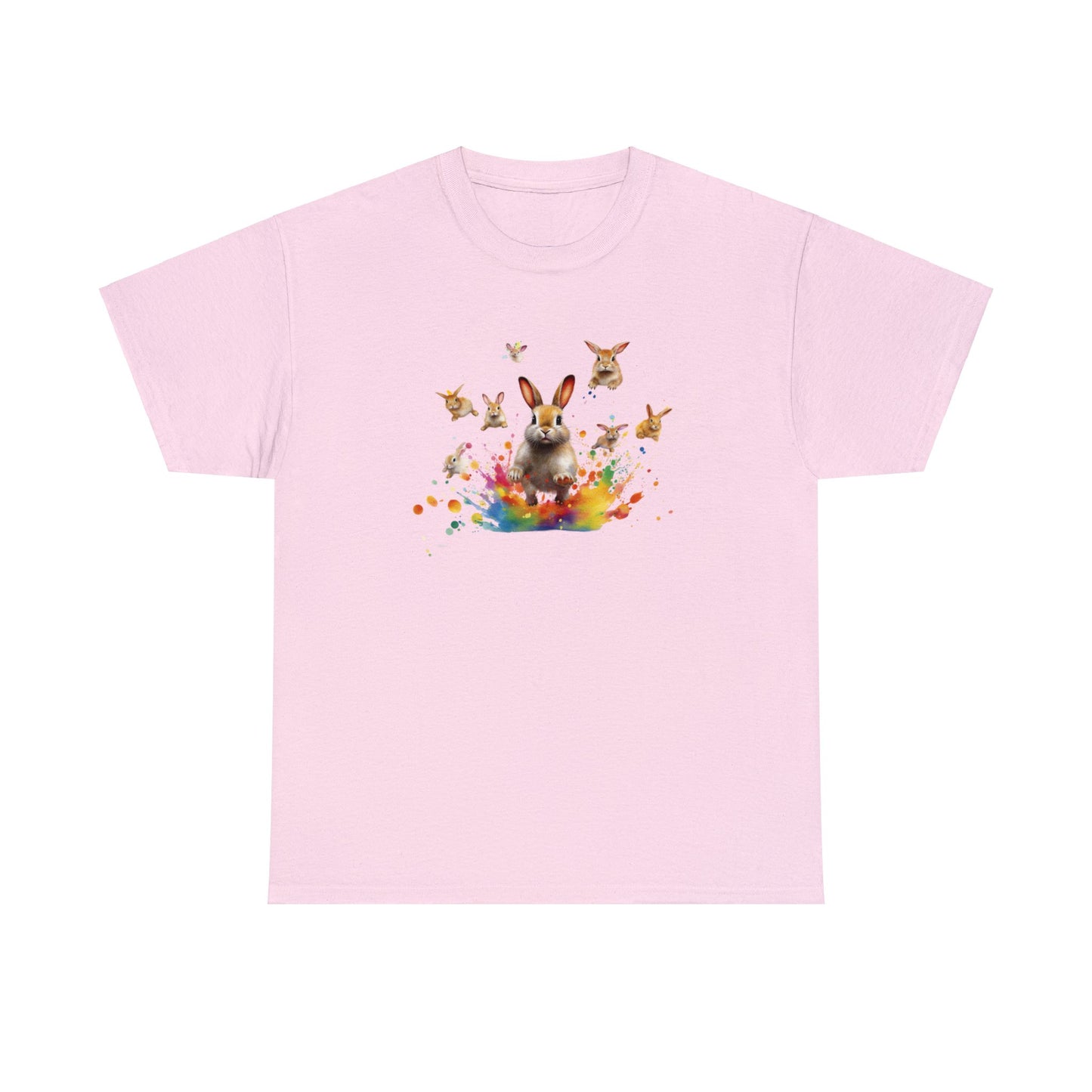 Colorful Easter Bunny Shirt with Jumping Rabbits - Festive Spring Tee, Unisex Heavy Cotton Tee