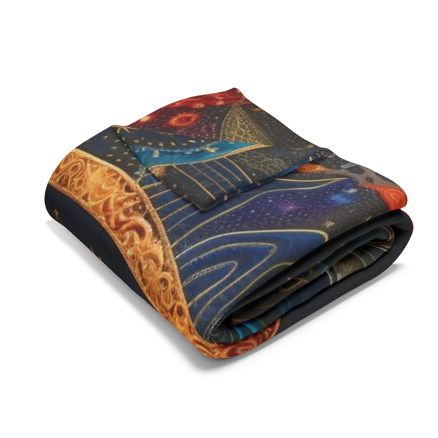 Cosmic Painting Inspired Fleece Blanket: Quilt of Solar and Lunar Motifs for Art Lovers, Arctic Fleece Blanket