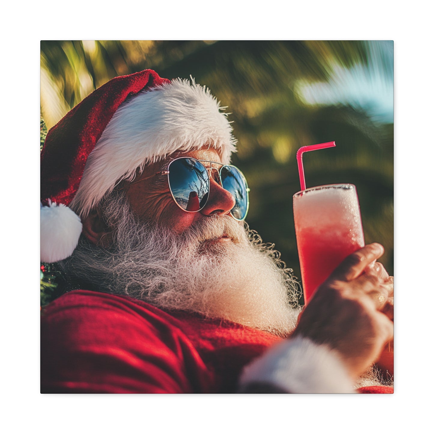 Tropical Santa Claus Canvas Art - Beach Vibes & Holiday Humor, Santa on the Beach - Fun Canvas Wall Decor for Christmas Lovers