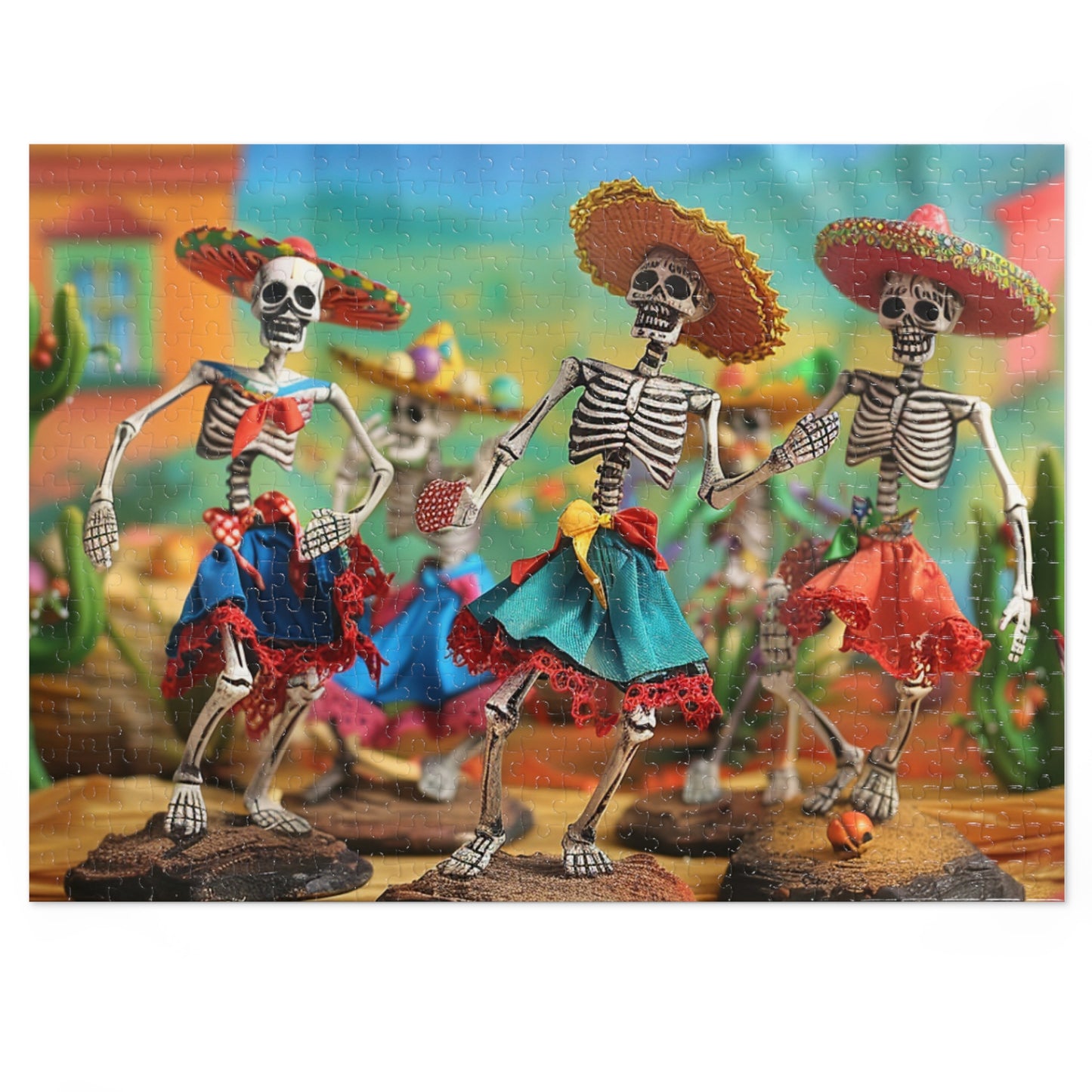 Festive Day of the Dead Skeleton Puzzle - Perfect for Fiesta Fun! (30, 110, 252, 500,1000-Piece), Colorful Day of the Dead Jigsaw Puzzle