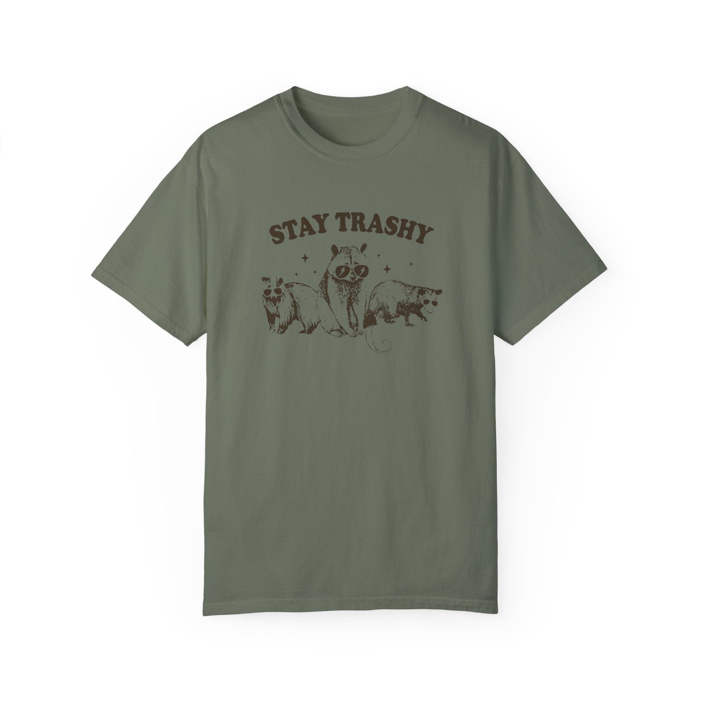 Stay Trashy Tshirt with Adorable Raccoon, Possum, and Fox Design, Funny Animal Lovers Shirt - Raccoon, Possum, and Fox Stay Trashy Tee