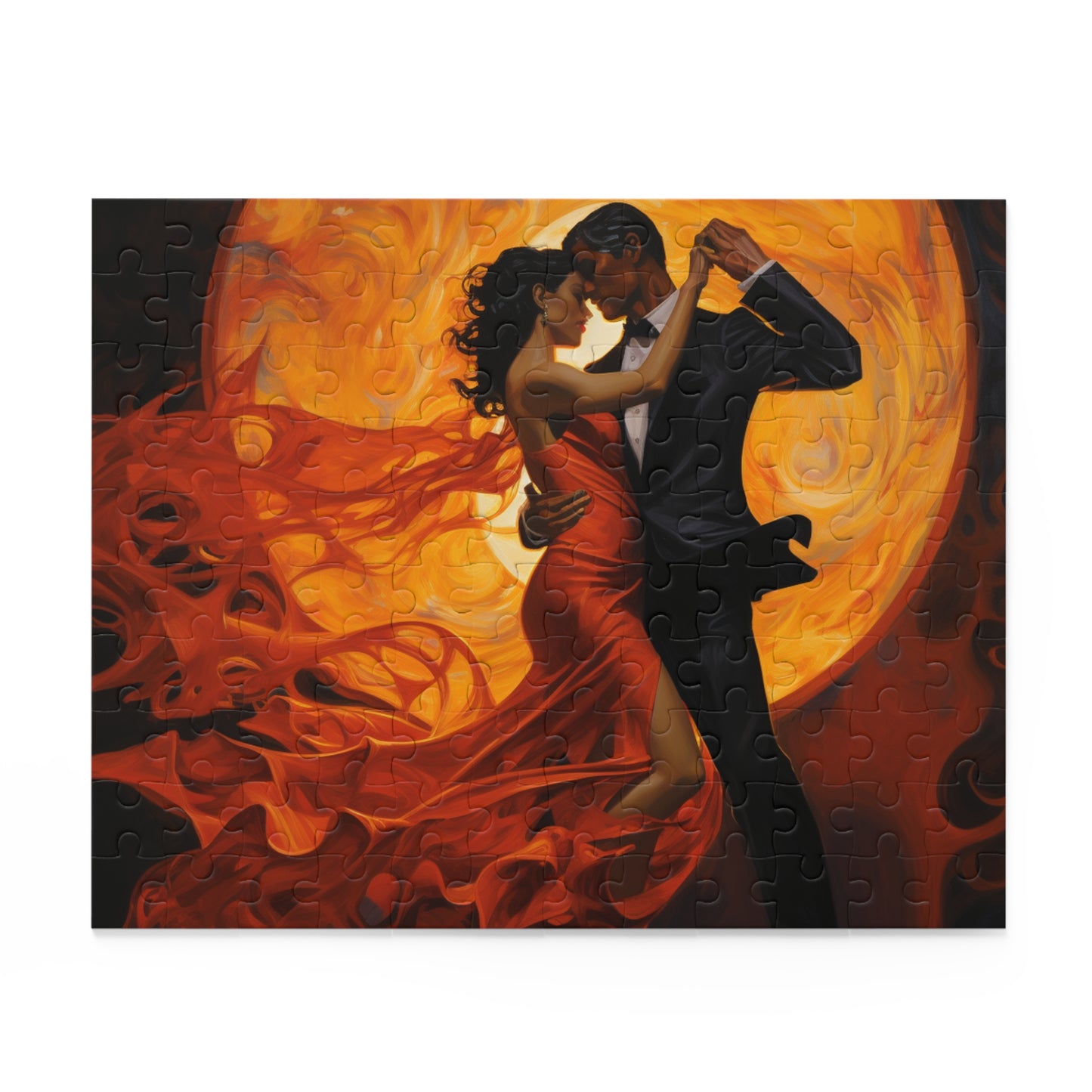 Fiery Lovers Dancing in Moonlight Puzzle - Romantic Jigsaw for Couples, Moonlit Lovebirds Puzzle - Unique Fiery Lovers Design