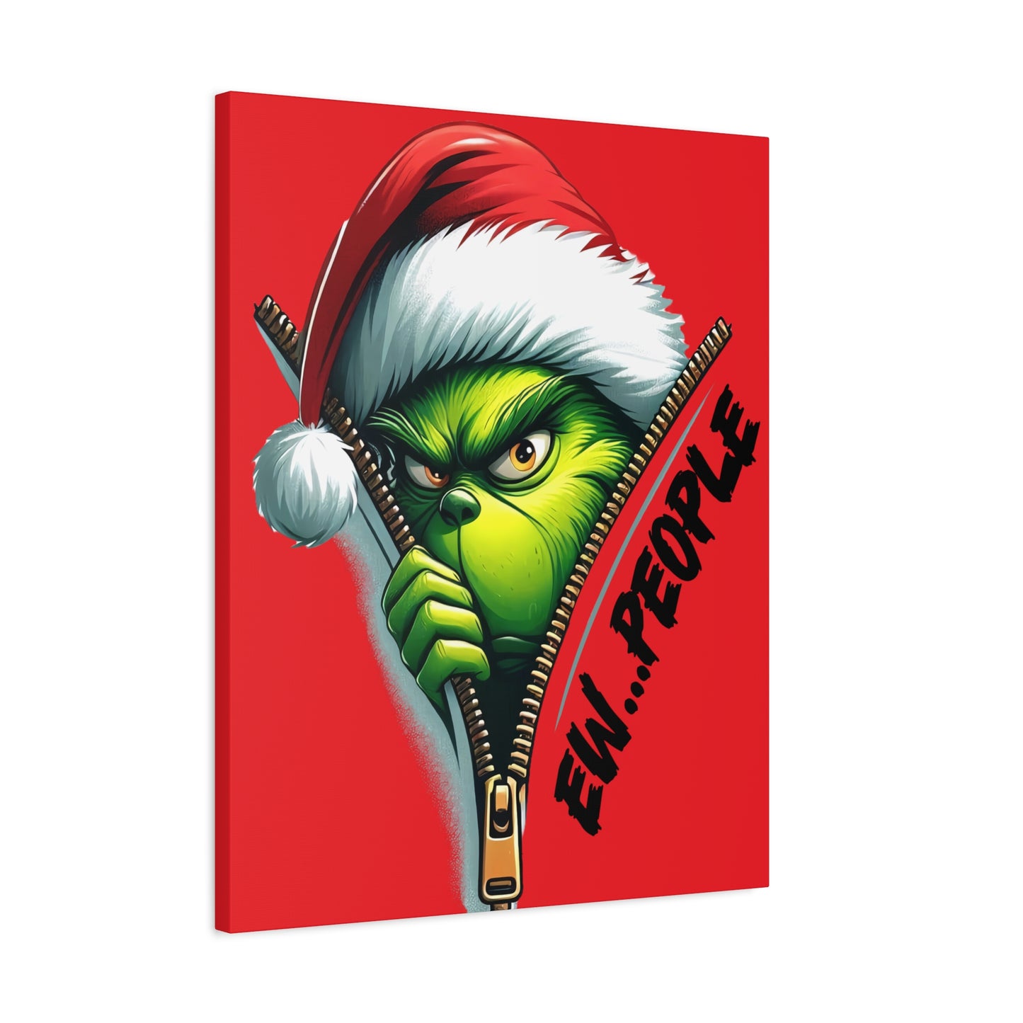 Red Grinch Canvas Art: 'Ewww People' Zipper Design for Fun Decor, Playful Grinch Canvas Wall Art - 'Ewww People' 3D Zipper Design