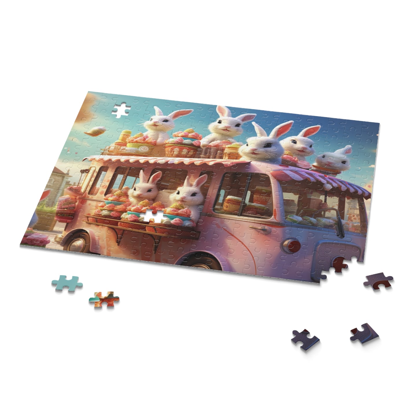 Easter Bunny Caravan Puzzle (120, 252, 500-Piece), Easter Eggs Bunny Jigsaw Puzzle,Family Puzzles,Puzzles for Kids,Easter Gifts,Easter Decor