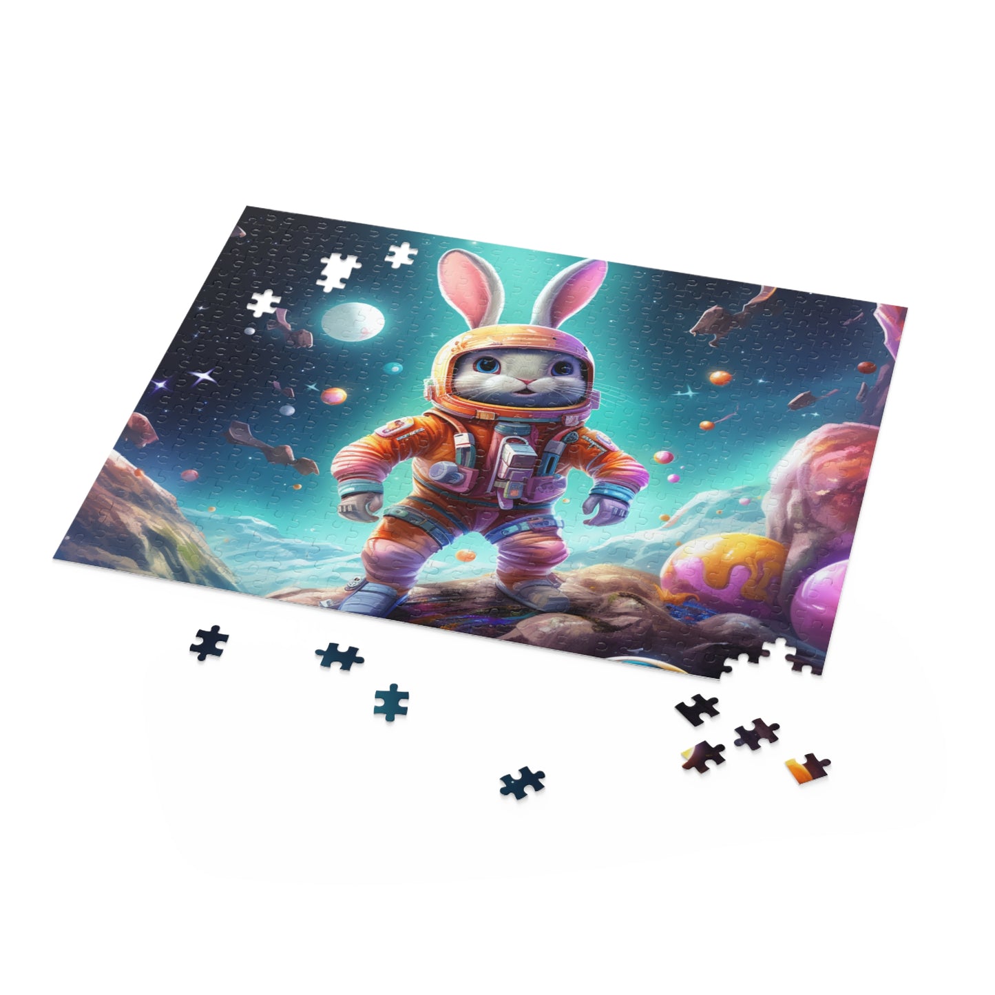 Easter In Space Puzzle, Easter Eggs Bunny Jigsaw Puzzle (120, 252, 500-Piece) Family Puzzles, Puzzles for Kids, Easter Gifts, Easter Decor