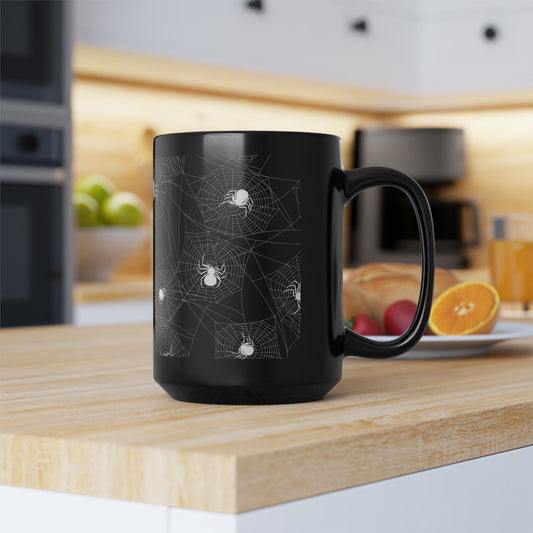 Halloween Mug, Spider Web Mug, Black Coffee Mug, Gift for Him, Halloween Decor, Gift for Her Black Mug, 15oz