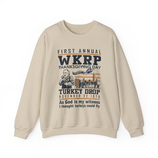 Funny Thanksgiving WKRP Turkey Drop Sweatshirt, Long Sleeve Sweatshirt, Hoodie - First Annual WKRP Thanksgiving Day Cincinnati OH Shirts