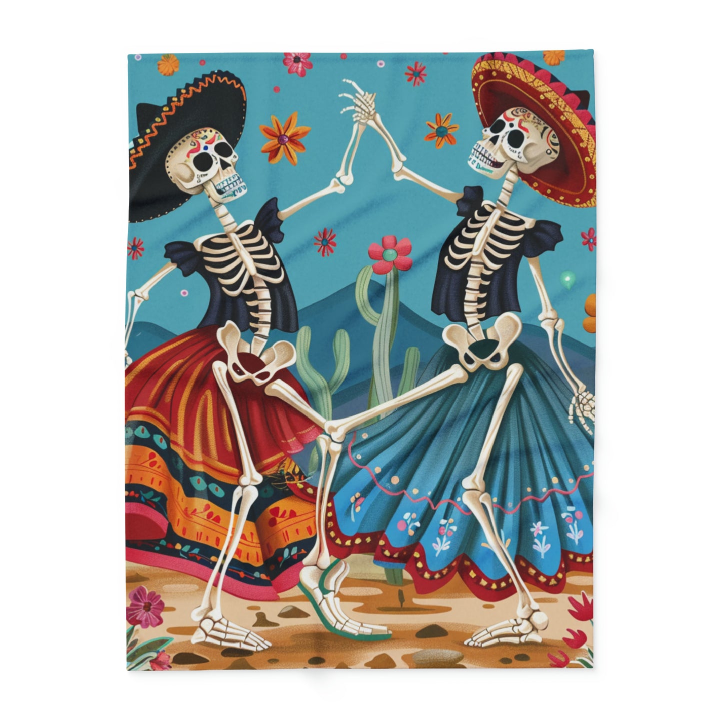 Colorful Skeletons Celebration Fleece Blanket - Perfect for Cinco de Mayo & Day of the Dead, Colorful Skeletons Celebration blanket