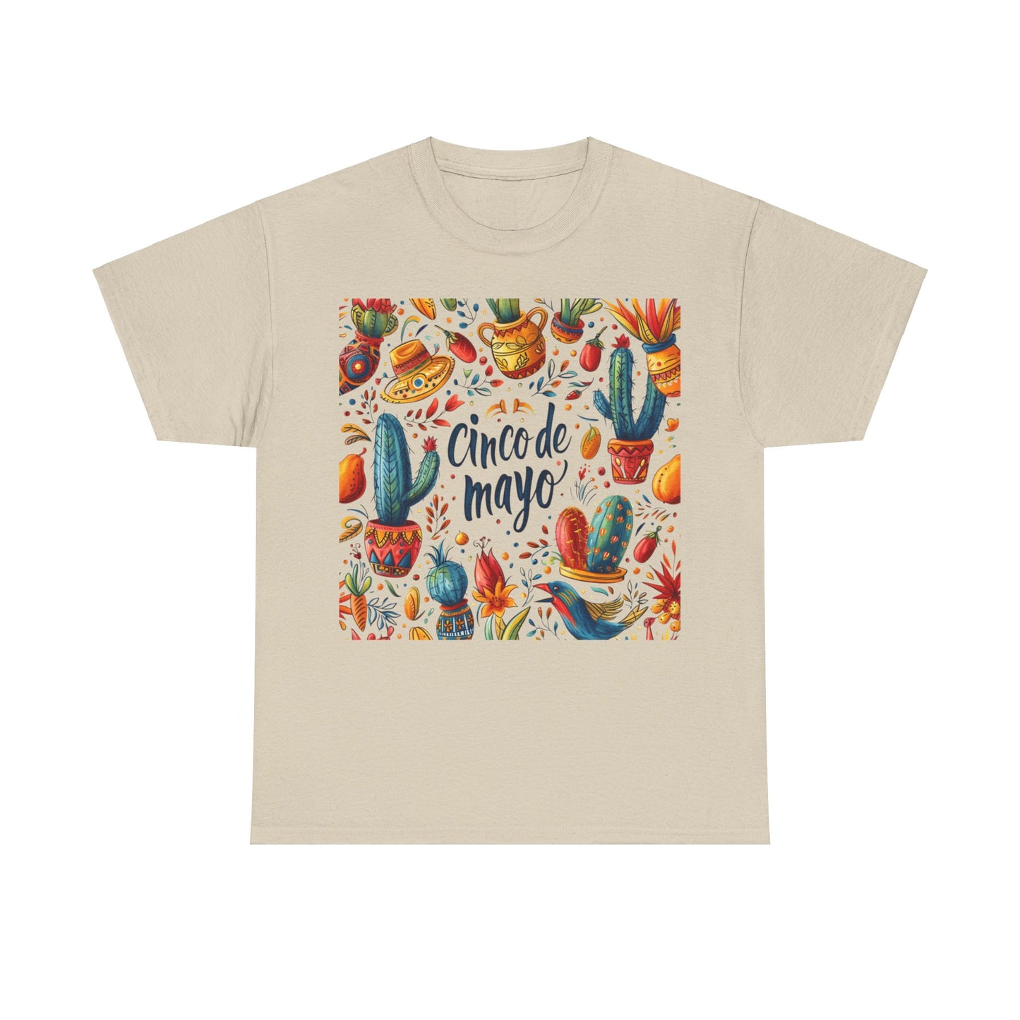 Fiesta Fun: Cinco de Mayo Shirt with Vibrant Birds, Cactus, Pepper Prints, Cinco de Mayo Celebration Shirt,  Festive Fiesta Wear