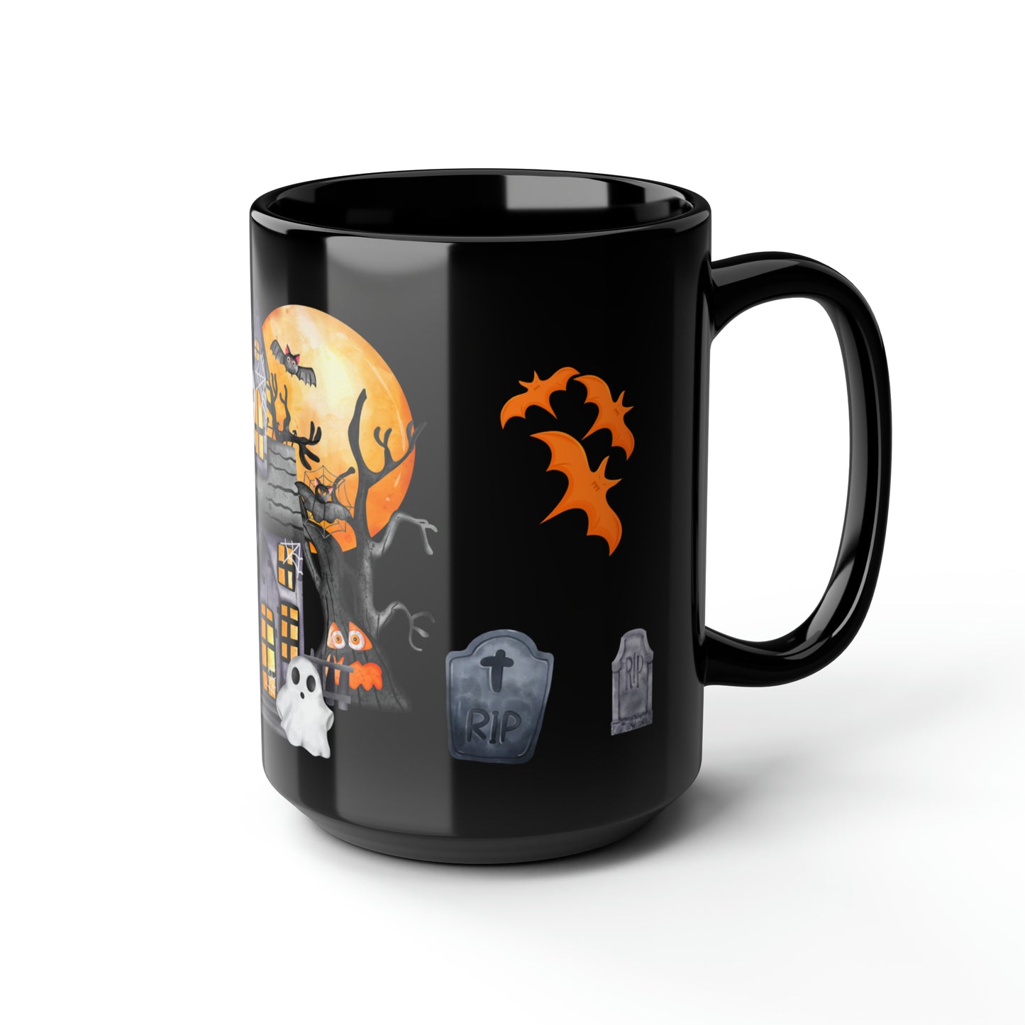 Halloween Mug - Funny Coffee Mug - Ghost Coffee Mug - Ceramic Mug - Gift for Him - Gift for Her - Black Mug, 15oz