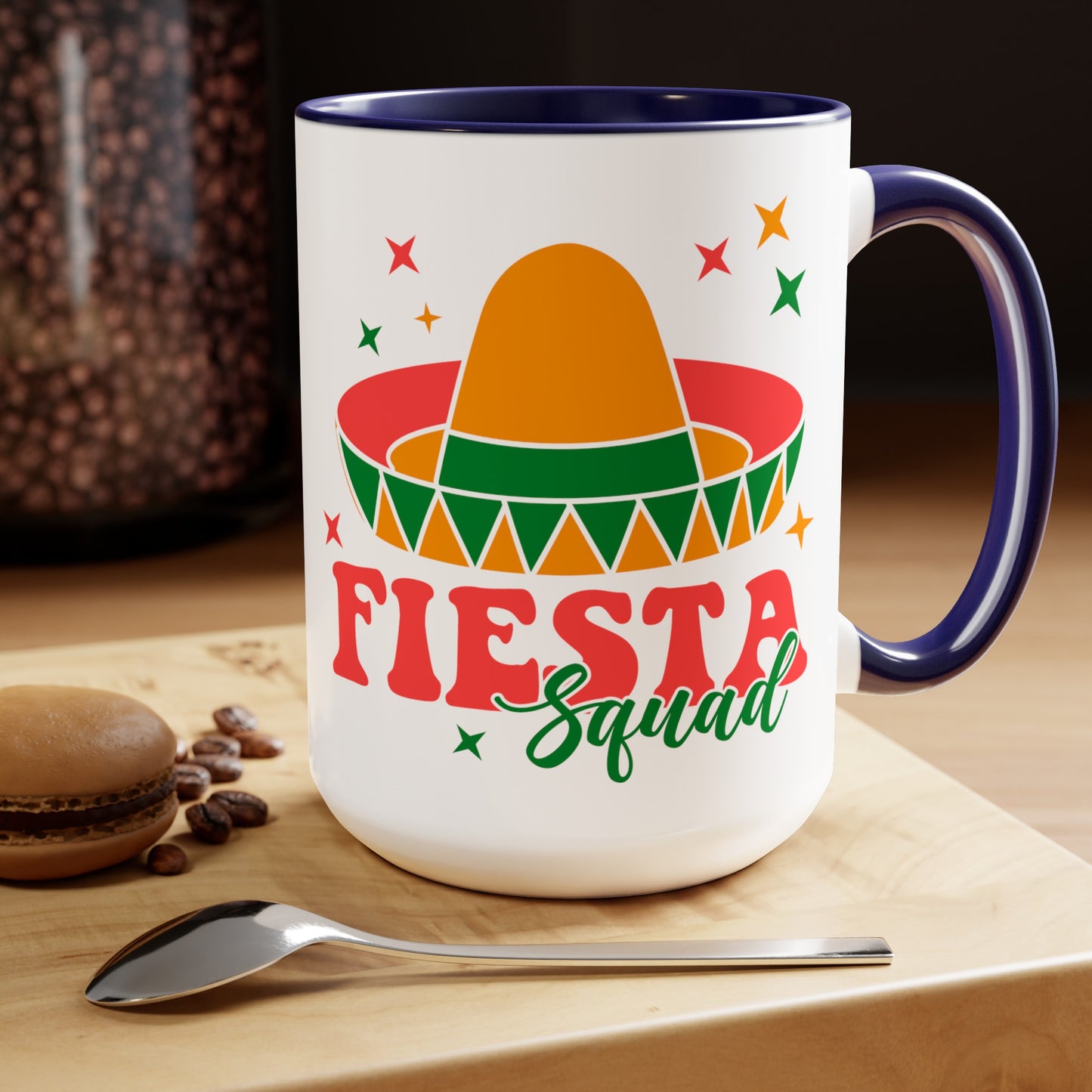 Fiesta Squad Must-Have: Vibrant 15 oz Mug for Festive Gatherings, Fiesta Squad Fun, Colorful 15 oz Mug for Cinco de Mayo Parties