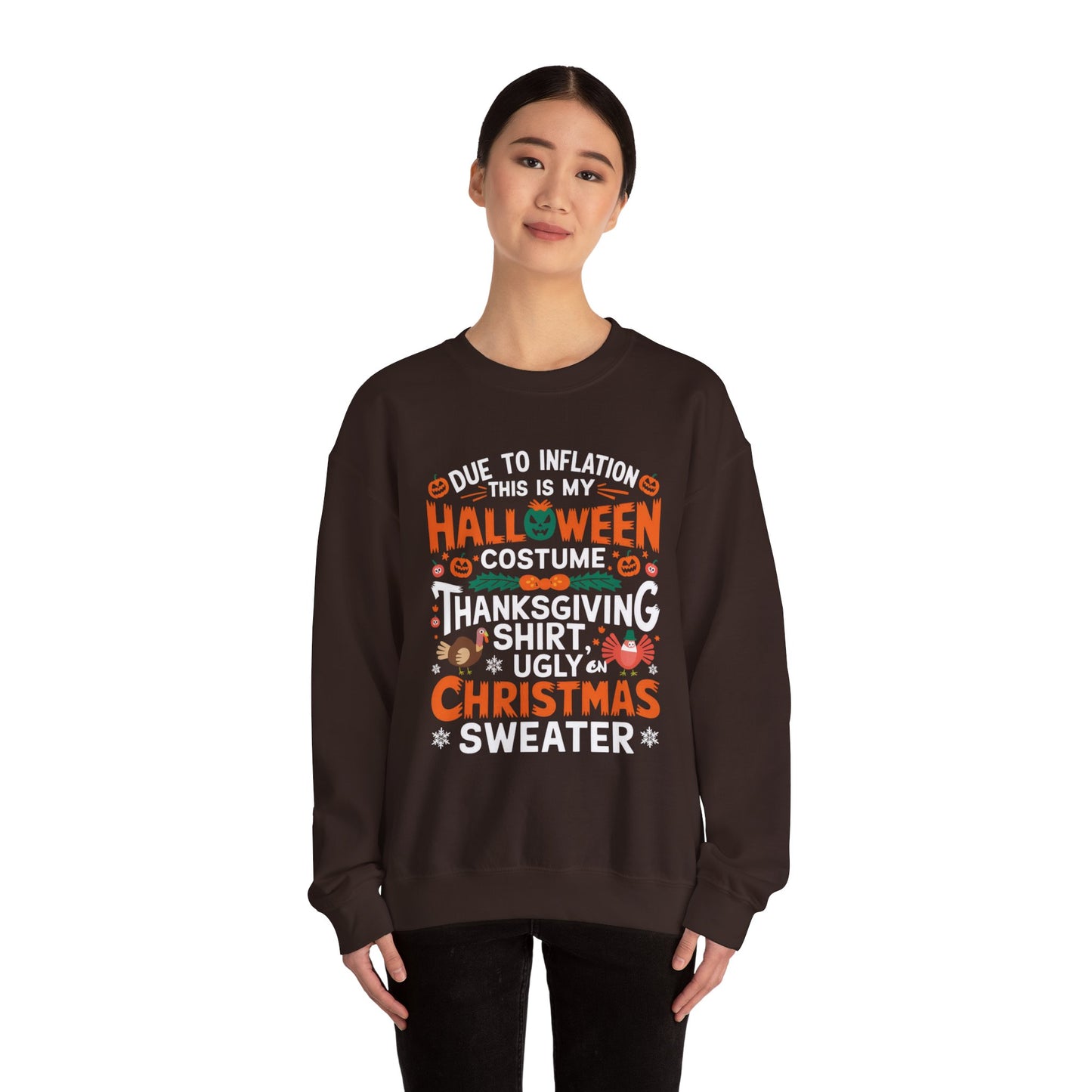 Due To Inflation Sweatshirt, Hallothanksmas tee, Funny Holiday Season Shirt, Halloween T-shirt, Thanksgiving Sweater,Christmas Gift,Fall Tee