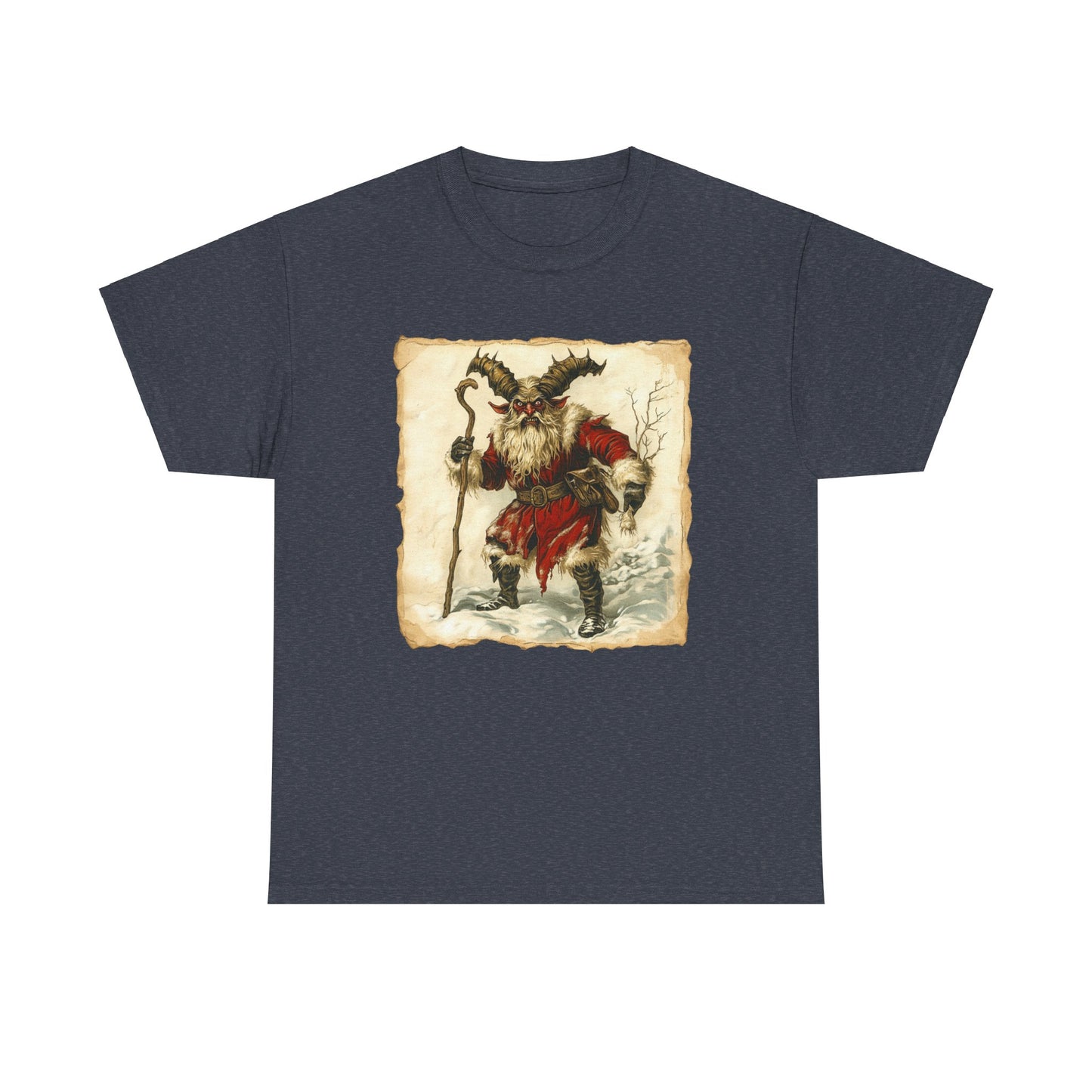 Vintage Krampus Unisex T-Shirt, Dark Christmas Holiday, Xmas Devil Creature, Skeletal Reindeer, Santa Skull, Merry Creepmas Xmas Tale