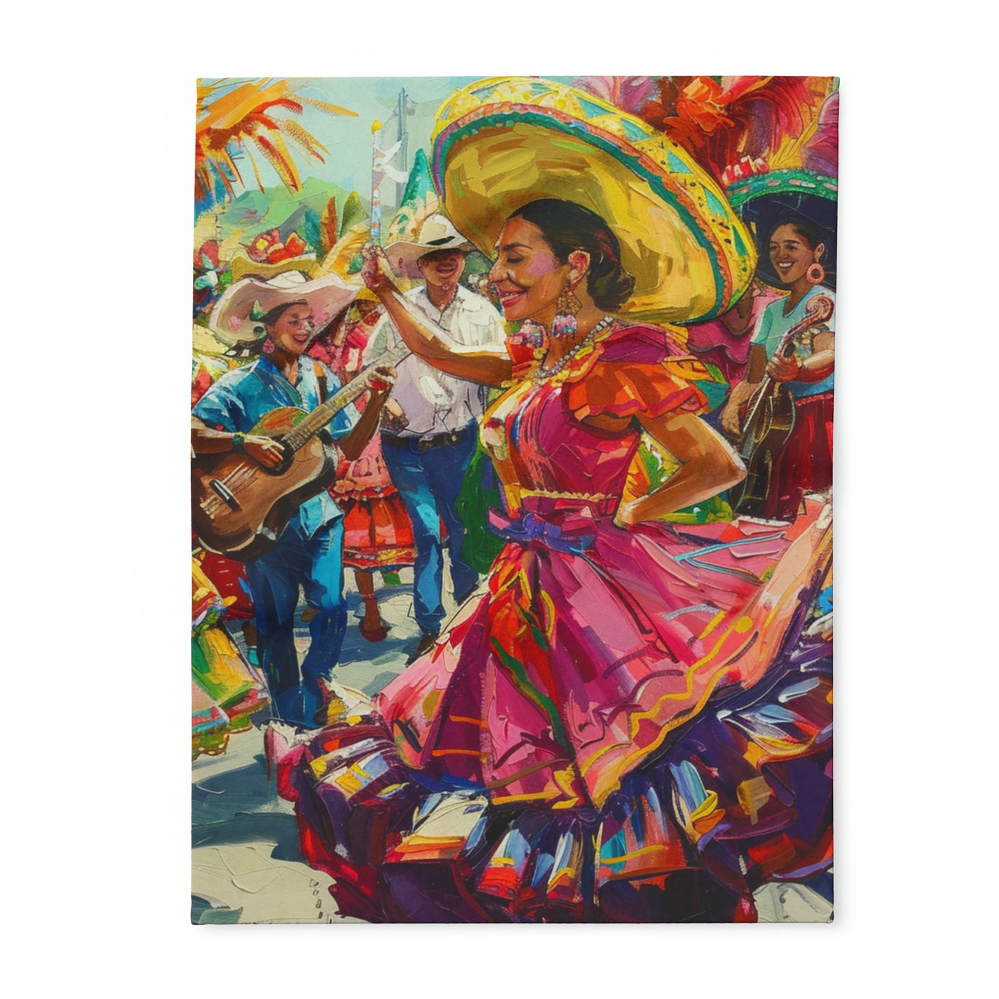 Colorful Cinco de Mayo Artic Fleece Blanket with Hispanic Lady Dancing, Cinco de Mayo Celebration Hispanic Lady Dance Artic Fleece Blanket