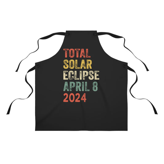 Vintage Black Apron with Total Solar Eclipse April 8 2024 Design, Unique Vertical Total Solar Eclipse April 8 2024 Apron in Black