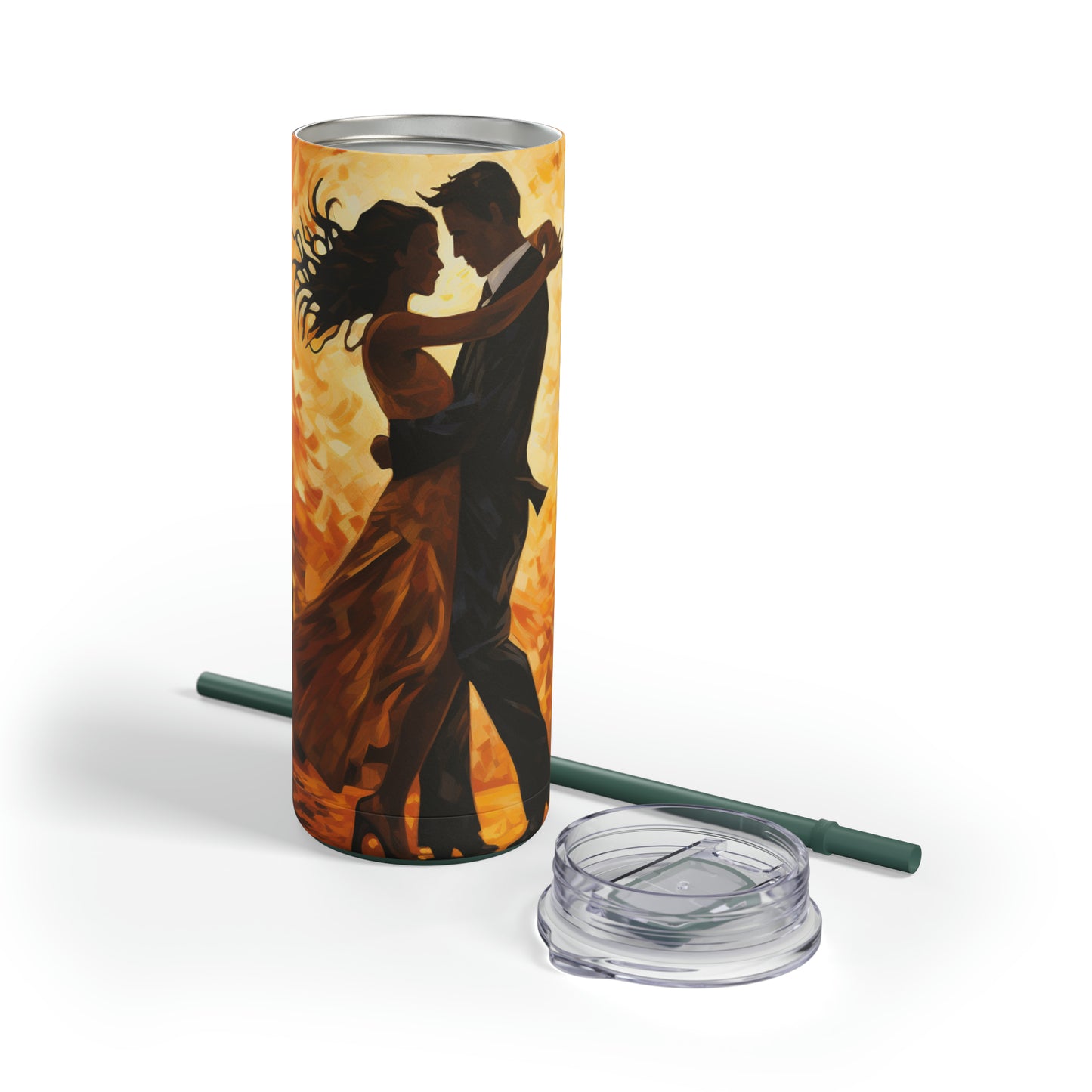 Sizzling Romance - Vibrant Background 20 oz Tumbler with Two Dancing Lovers, Maars Maker Skinny Matte Tumbler, 20oz