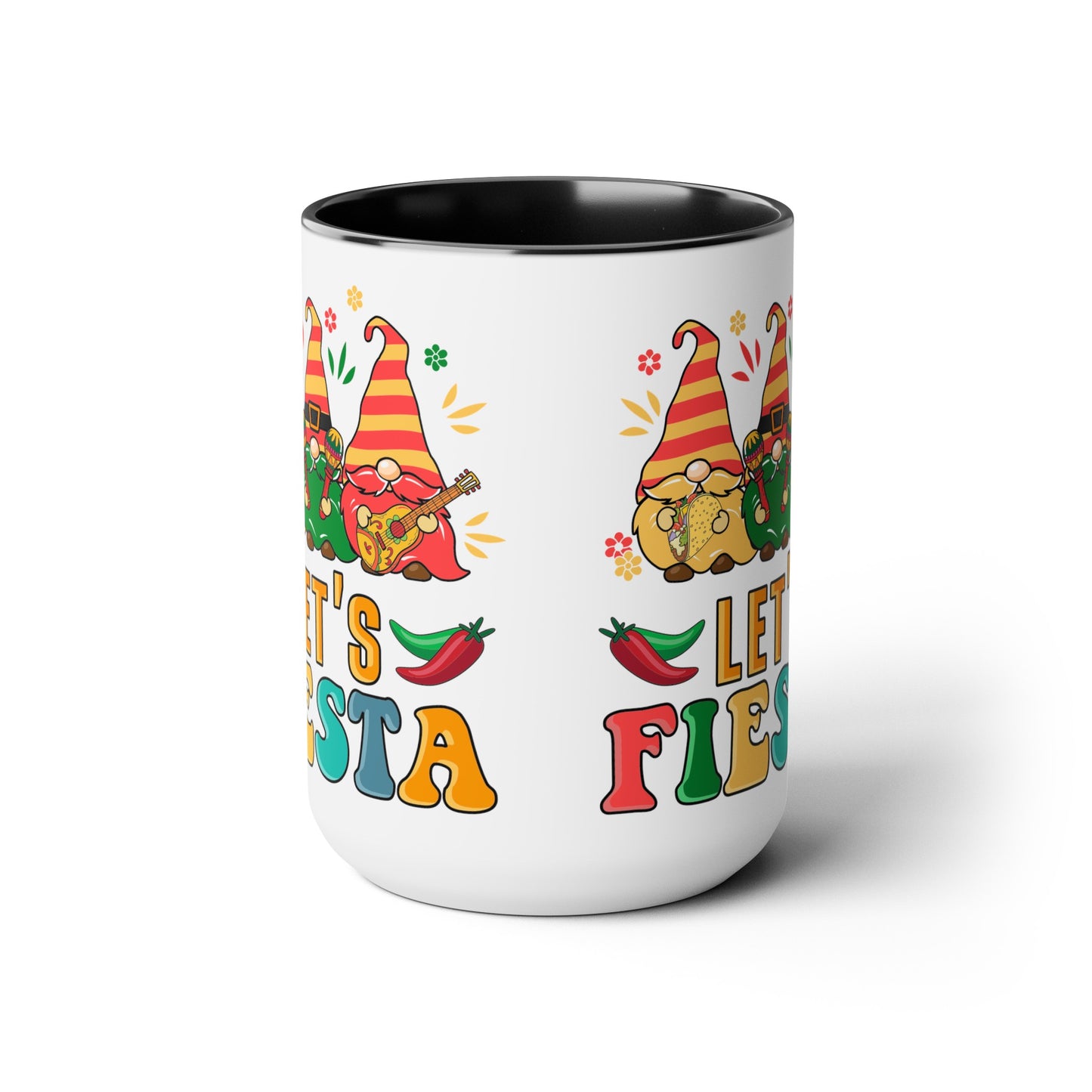 Fiesta Flare Gnomes Mug - Let's Fiesta 15 oz Ceramic Cup, Colorful Fiesta Gnomes 15 oz Mug - Let's Fiesta Party Vibes