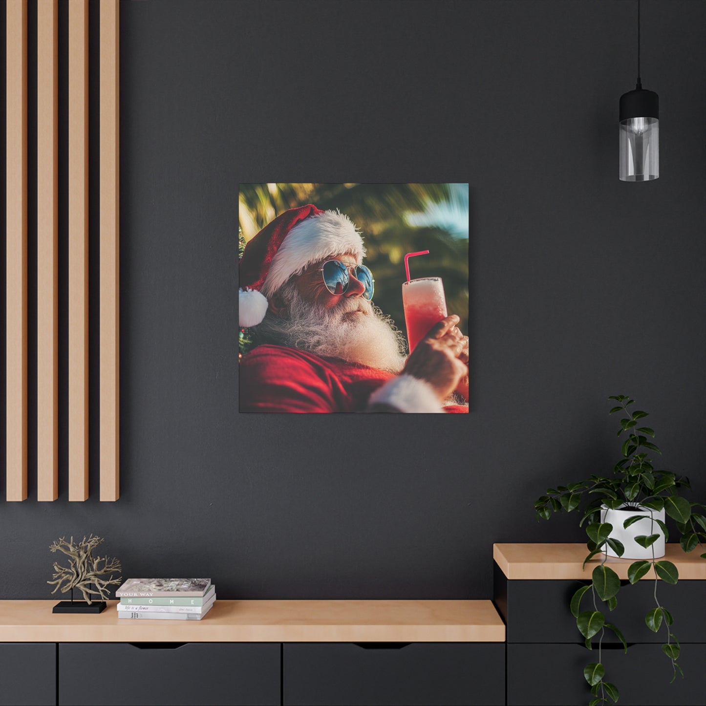 Tropical Santa Claus Canvas Art - Beach Vibes & Holiday Humor, Santa on the Beach - Fun Canvas Wall Decor for Christmas Lovers