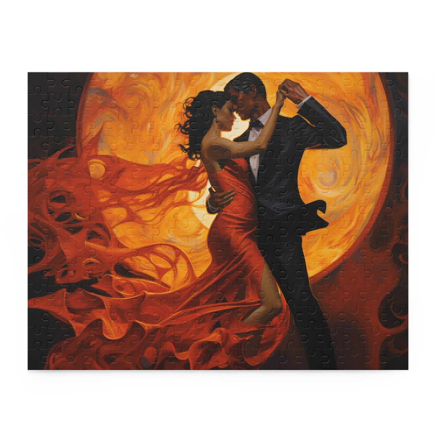 Fiery Lovers Dancing in Moonlight Puzzle - Romantic Jigsaw for Couples, Moonlit Lovebirds Puzzle - Unique Fiery Lovers Design