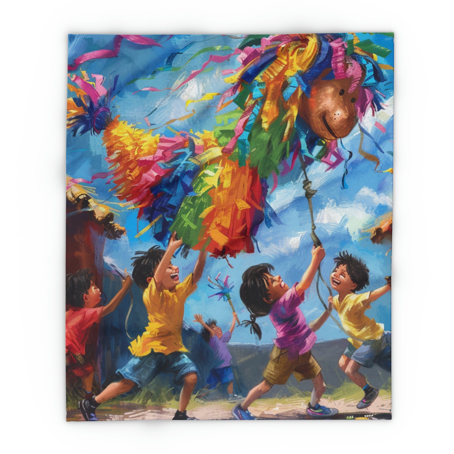 Festive Kids Pinata Inspired Fleece Blanket - Cinco de Mayo Party Decor, Cheerful Cinco de Mayo Blanket - Perfect for Kids' Playtime