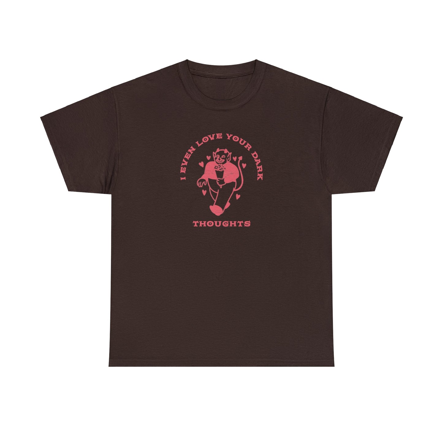 Embrace the Darkness: 'I Even Love Your Dark Thoughts' Sarcastic Valentine's Shirt with Vintage Devil, Valentine's Day Shirt for Women