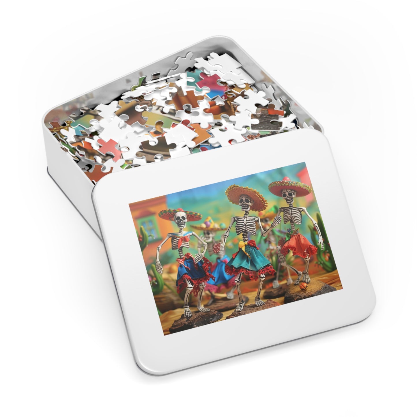 Festive Day of the Dead Skeleton Puzzle - Perfect for Fiesta Fun! (30, 110, 252, 500,1000-Piece), Colorful Day of the Dead Jigsaw Puzzle