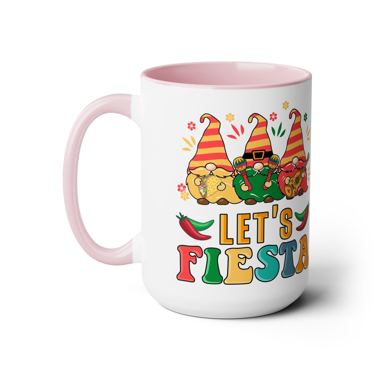 Fiesta Flare Gnomes Mug - Let's Fiesta 15 oz Ceramic Cup, Colorful Fiesta Gnomes 15 oz Mug - Let's Fiesta Party Vibes