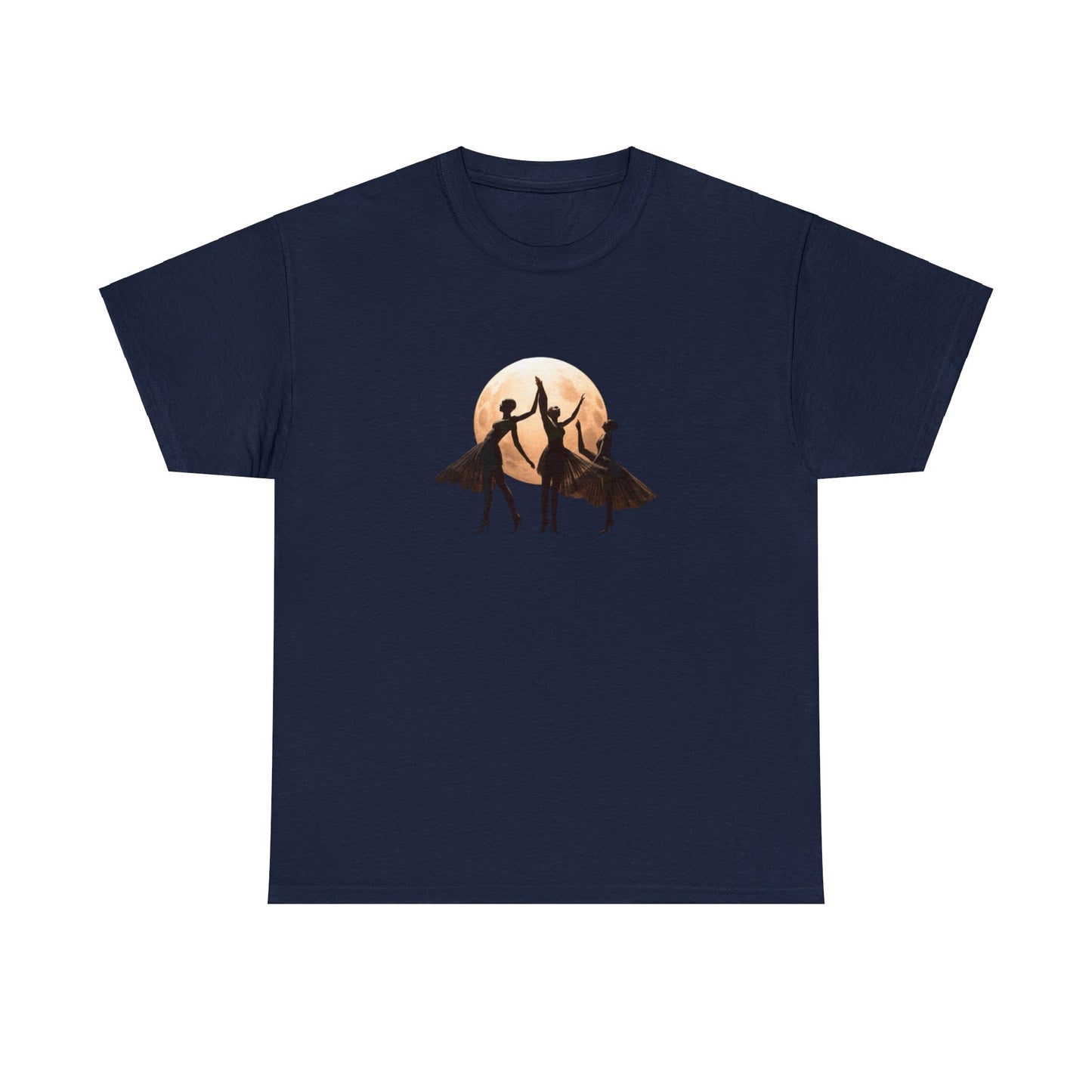 Lunar Dance: Unique Balerina Dancers in Front of Full Moon T-Shirt, Unisex Heavy Cotton Tee