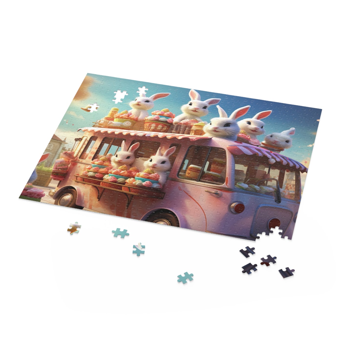 Easter Bunny Caravan Puzzle (120, 252, 500-Piece), Easter Eggs Bunny Jigsaw Puzzle,Family Puzzles,Puzzles for Kids,Easter Gifts,Easter Decor