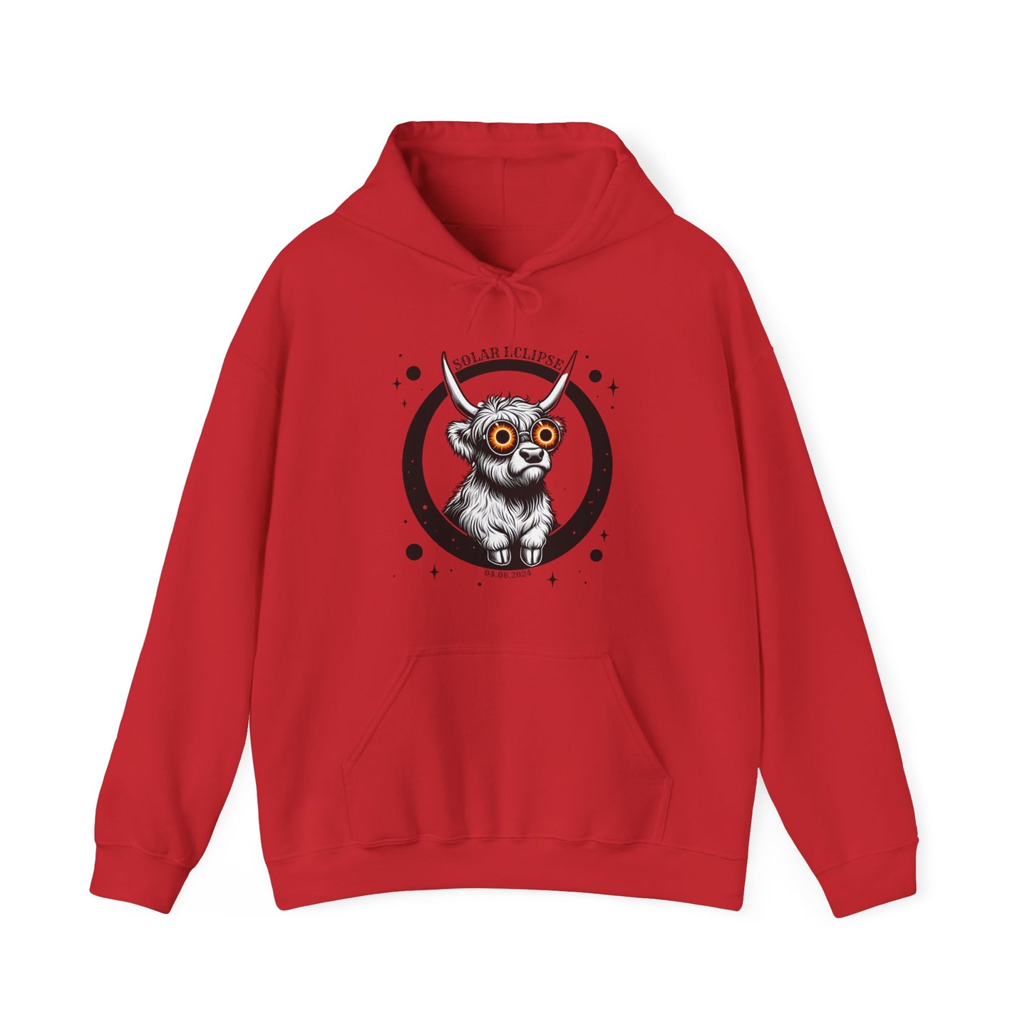 Highland Cow Eclipse 2024 Hooded Sweatshirt - Celestial Cuteness Hooded Sweatshirt, Cute Highland Cow Sweatshirt, Eclipse April 8 2024