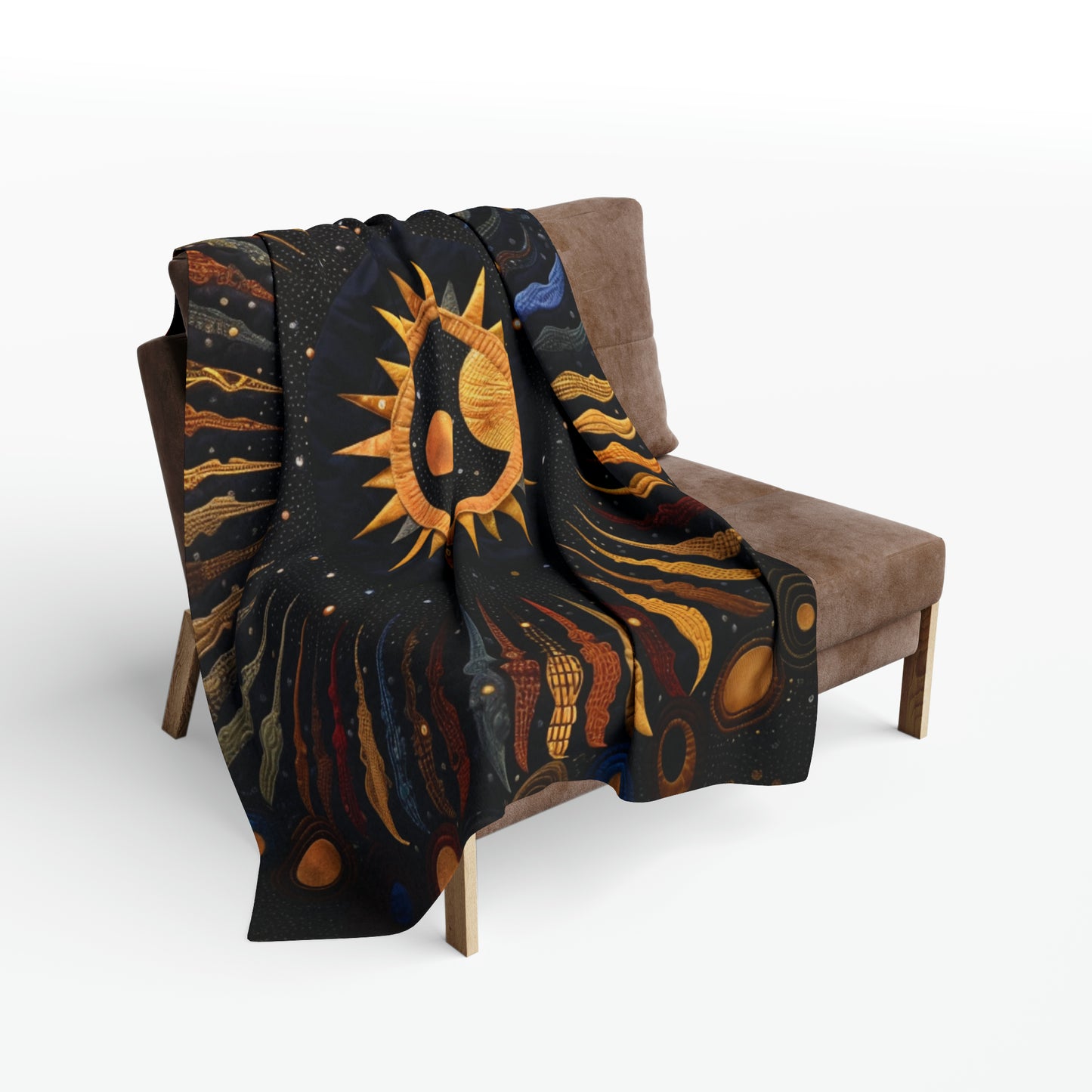 Cosmic Eclipse Fleece Quilt: Solar and Lunar Patterns Intertwined in Soft Warmth, Arctic Fleece Blanket