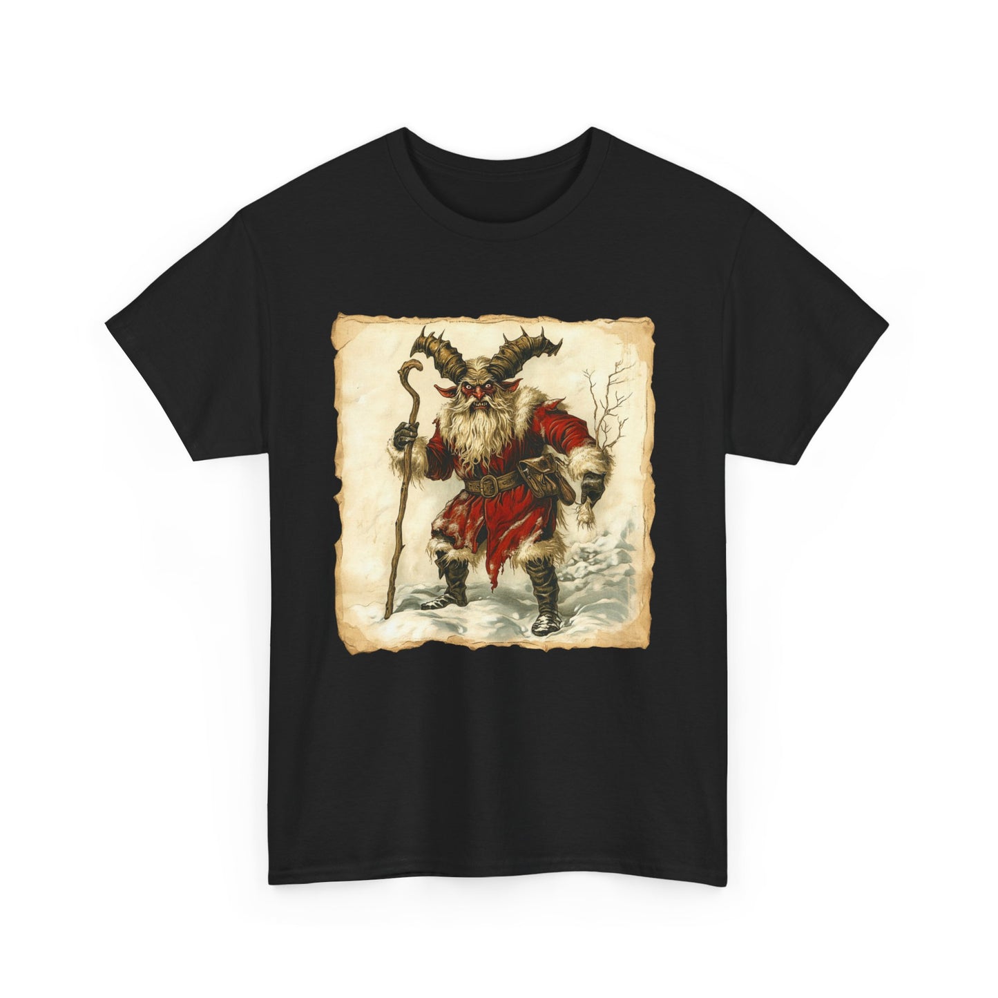 Vintage Krampus Unisex T-Shirt, Dark Christmas Holiday, Xmas Devil Creature, Skeletal Reindeer, Santa Skull, Merry Creepmas Xmas Tale