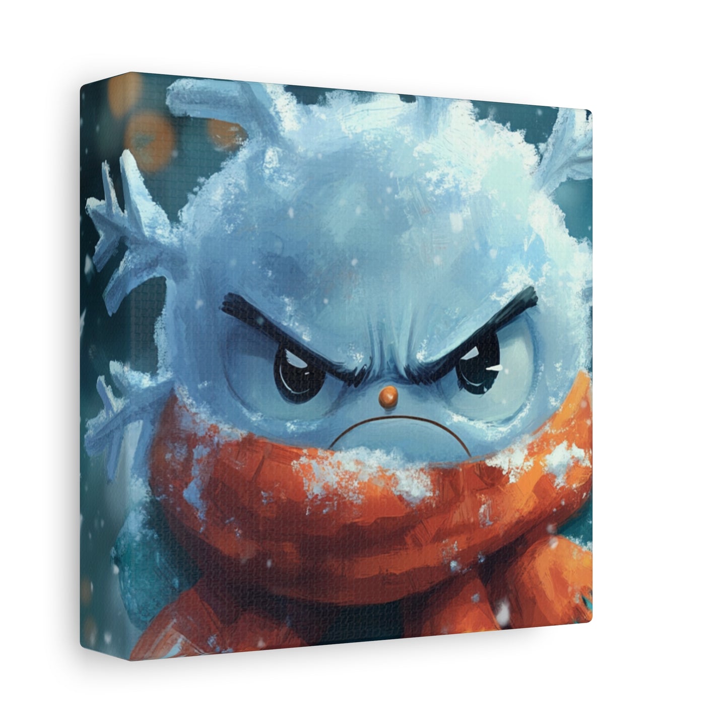 Adorable Grumpy Snowflake with Scarf - Unique Holiday Canvas Decor, Whimsical Grumpy Snowflake Canvas Art - Cute Winter Wall Decor