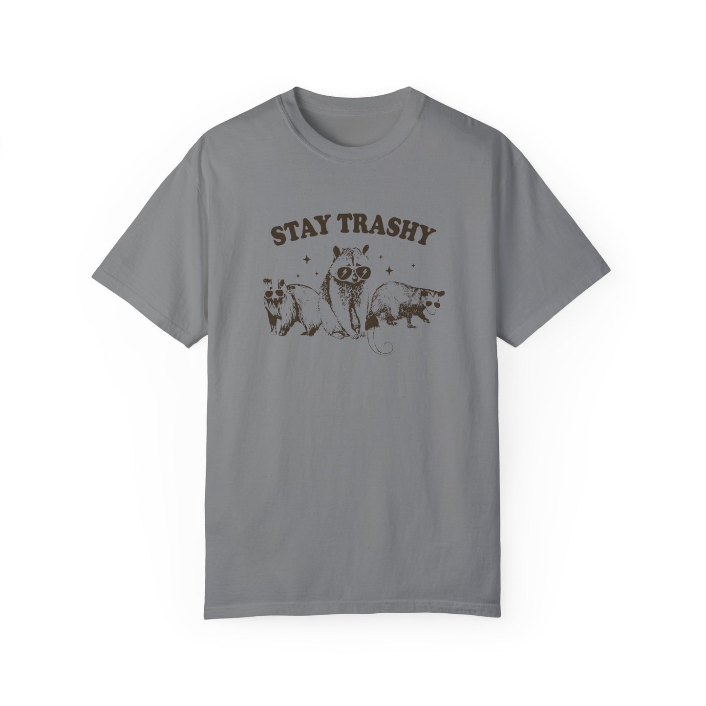 Stay Trashy Tshirt with Adorable Raccoon, Possum, and Fox Design, Funny Animal Lovers Shirt - Raccoon, Possum, and Fox Stay Trashy Tee