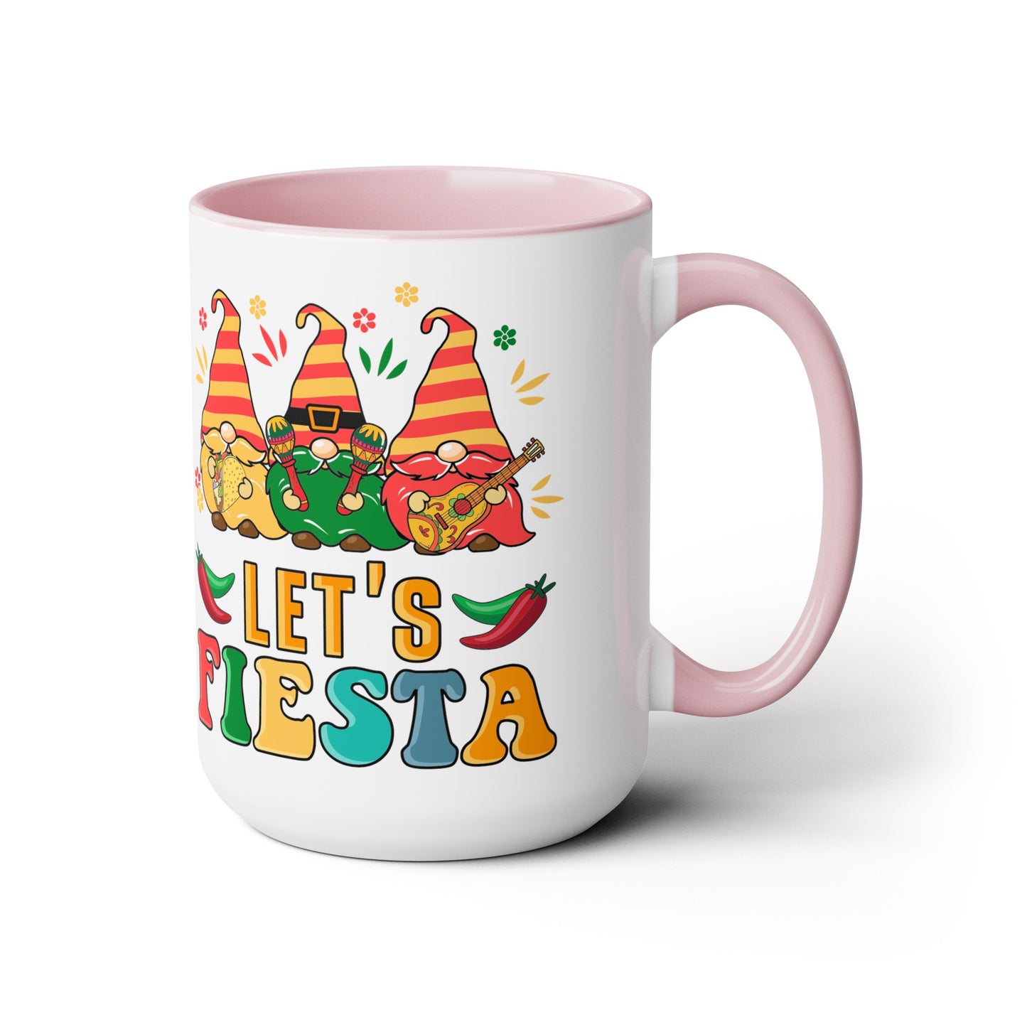 Fiesta Flare Gnomes Mug - Let's Fiesta 15 oz Ceramic Cup, Colorful Fiesta Gnomes 15 oz Mug - Let's Fiesta Party Vibes