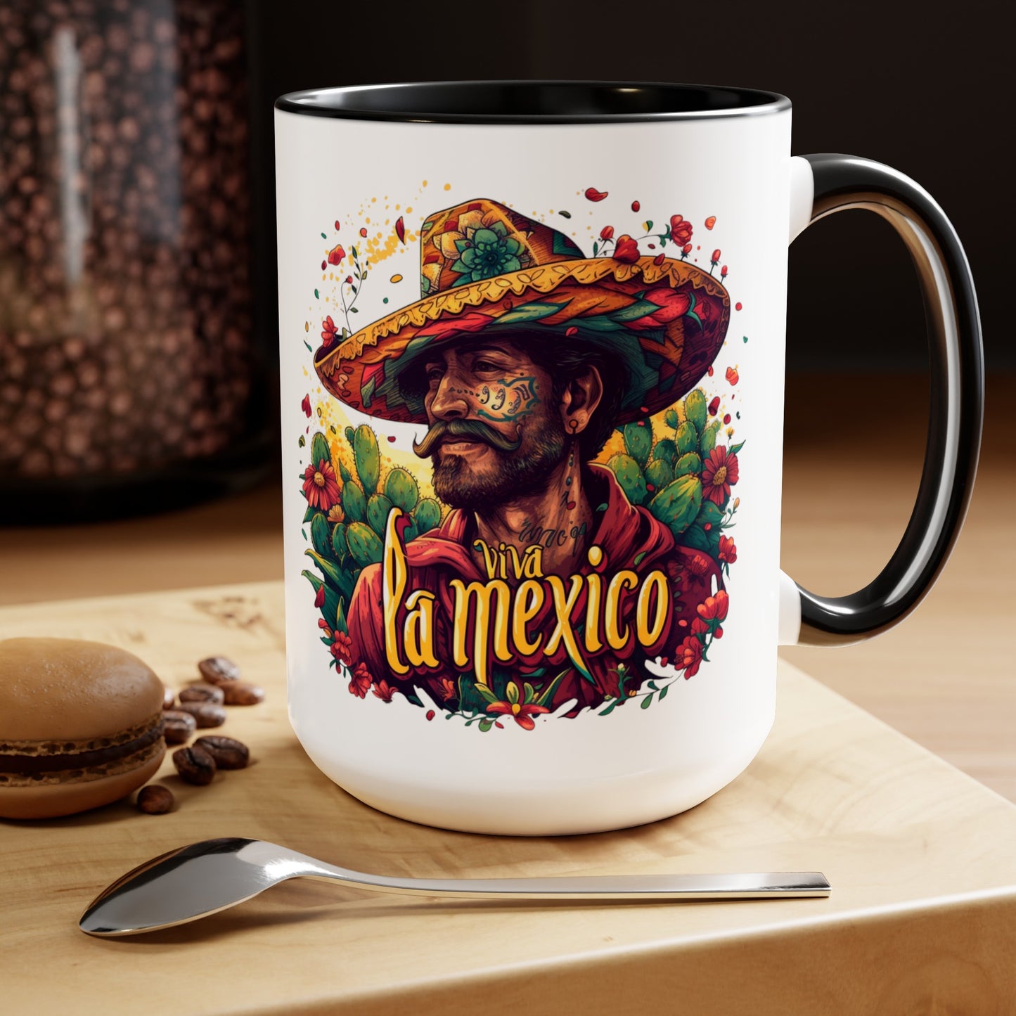 "Embrace the vibrant spirit of Mexico with our 'Viva la Mexico' 15 oz mug! Perfect for your morning coffee or evening cocoa, this mug adds a fiesta flair to every sip. 🇲🇽☕ #VivaLaMexico #FiestaInACup #MexicanFlair