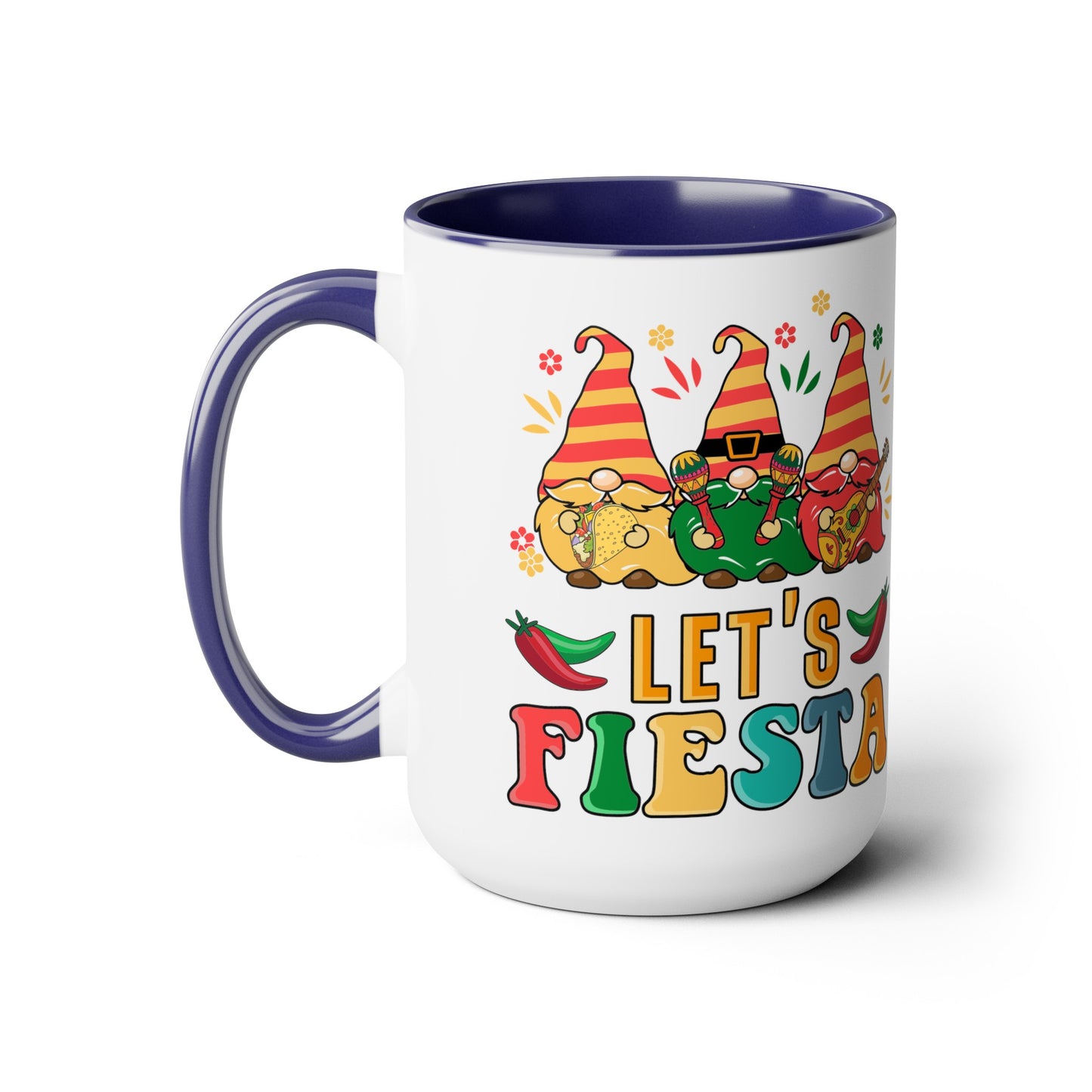 Fiesta Flare Gnomes Mug - Let's Fiesta 15 oz Ceramic Cup, Colorful Fiesta Gnomes 15 oz Mug - Let's Fiesta Party Vibes