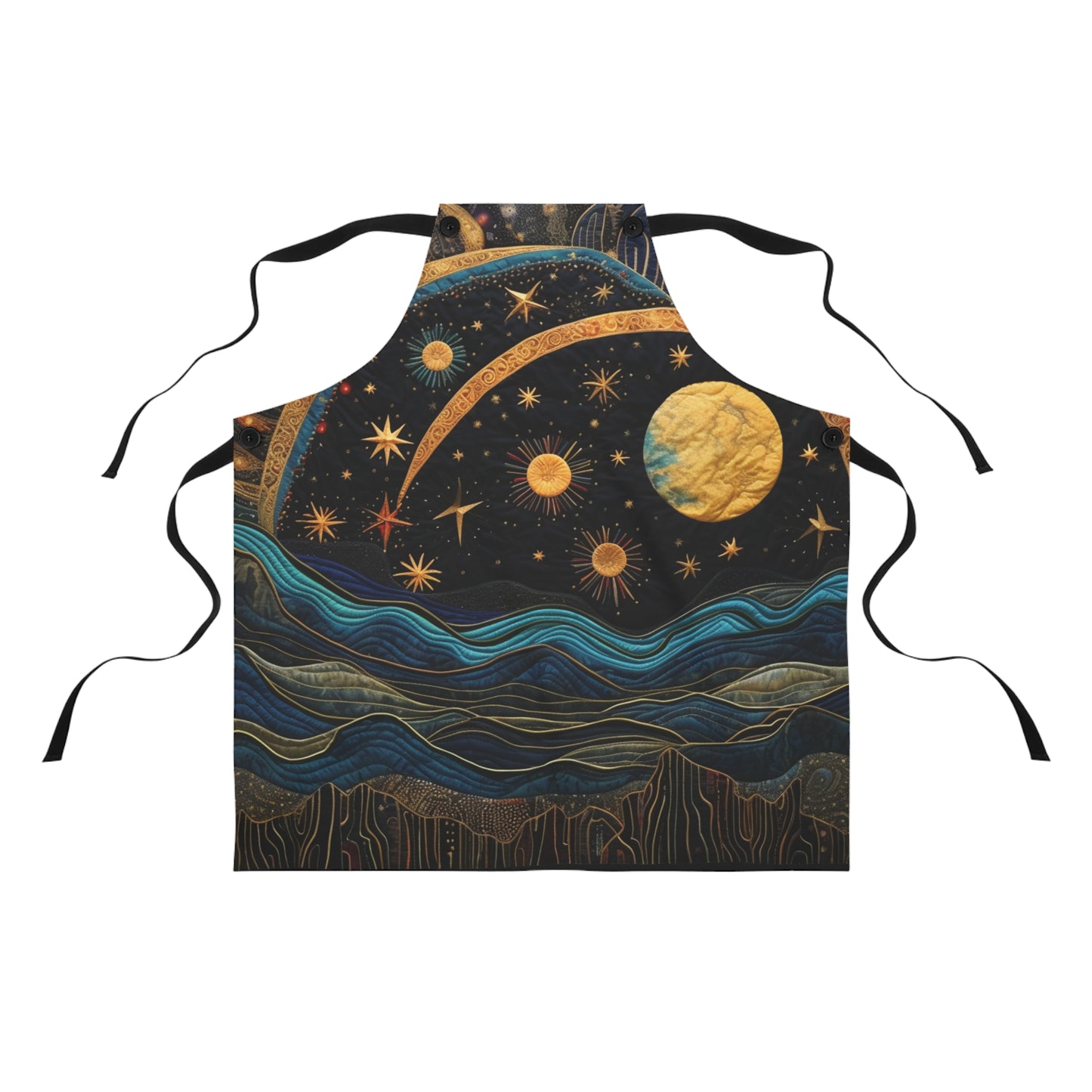 Dreamy Nights Elegant Artistic Celestial Quilt-Pattern Apron, Starry Night Dream Artistic Celestial Quilt-Pattern Apron for Creative Souls