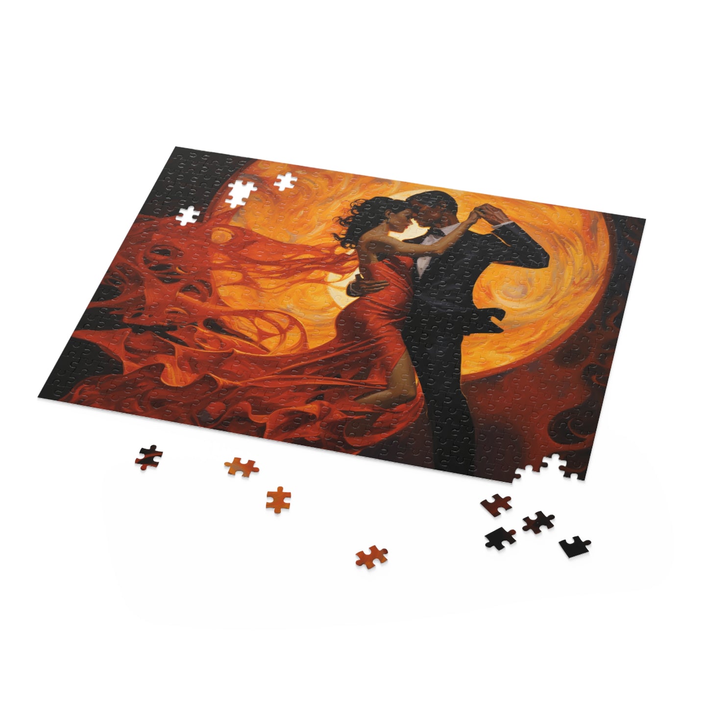 Fiery Lovers Dancing in Moonlight Puzzle - Romantic Jigsaw for Couples, Moonlit Lovebirds Puzzle - Unique Fiery Lovers Design