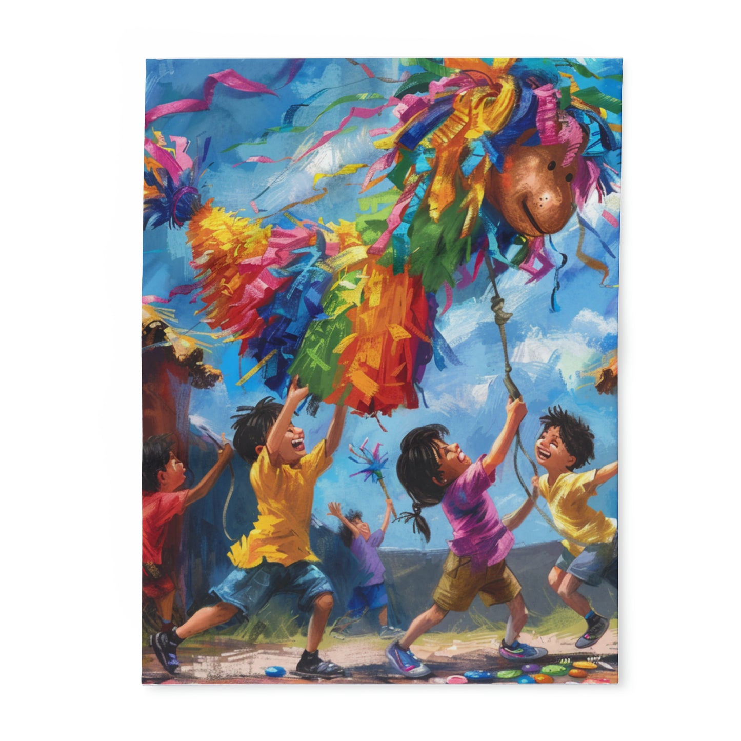 Festive Kids Pinata Inspired Fleece Blanket - Cinco de Mayo Party Decor, Cheerful Cinco de Mayo Blanket - Perfect for Kids' Playtime