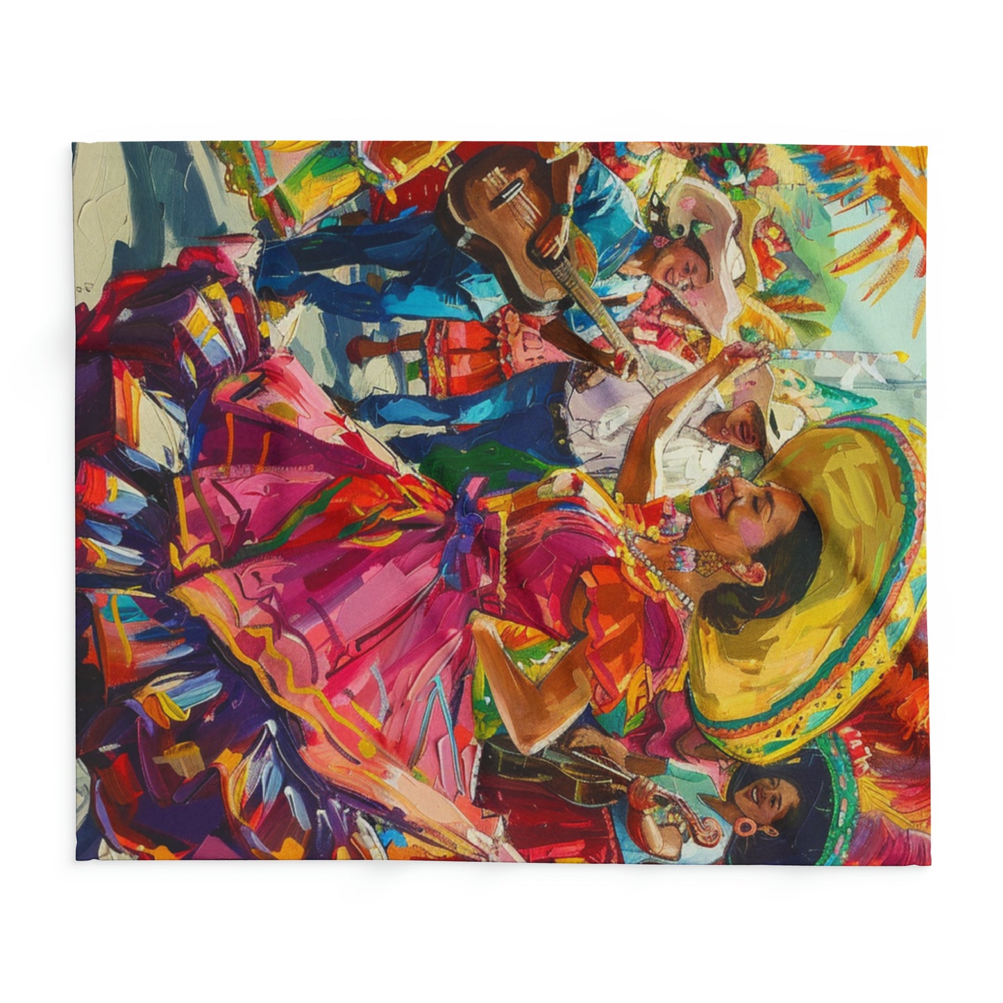 Colorful Cinco de Mayo Artic Fleece Blanket with Hispanic Lady Dancing, Cinco de Mayo Celebration Hispanic Lady Dance Artic Fleece Blanket