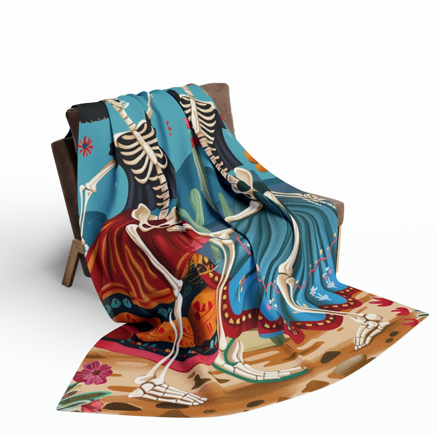 Colorful Skeletons Celebration Fleece Blanket - Perfect for Cinco de Mayo & Day of the Dead, Colorful Skeletons Celebration blanket