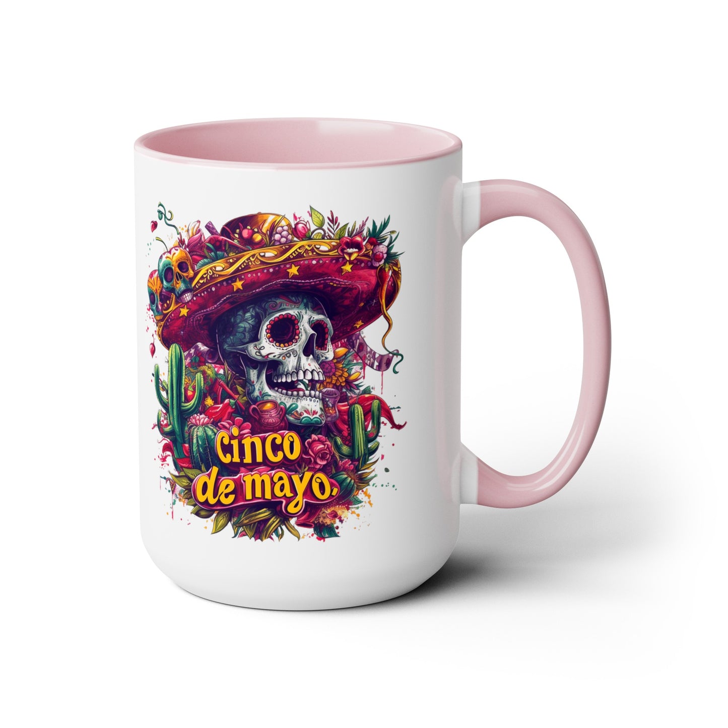 Festive Skull Design Cinco de Mayo Mug - Day of the Dead Inspired, Colorful Decorated Skull Mug for Cinco de Mayo - 15 oz. Capacity