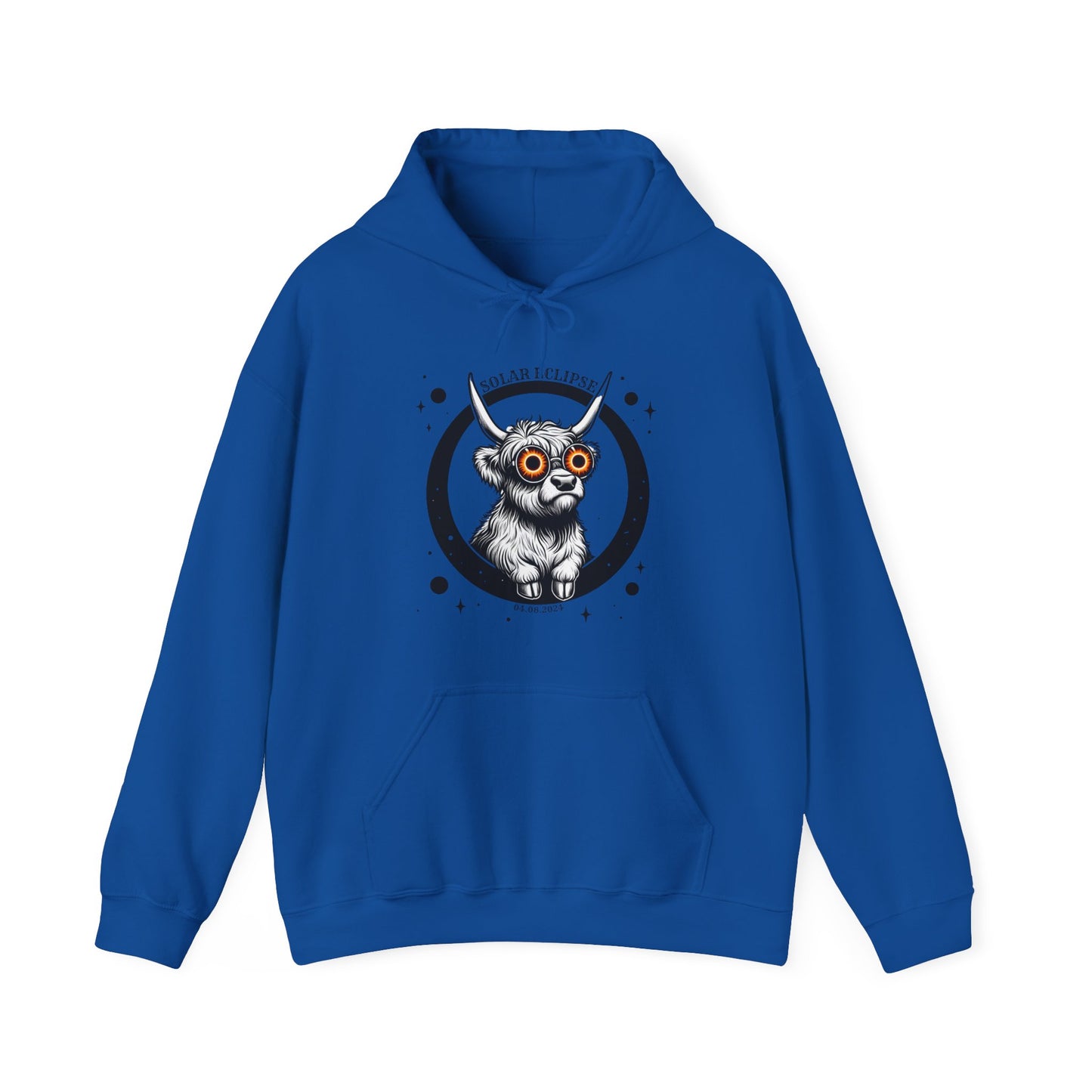 Highland Cow Eclipse 2024 Hooded Sweatshirt - Celestial Cuteness Hooded Sweatshirt, Cute Highland Cow Sweatshirt, Eclipse April 8 2024