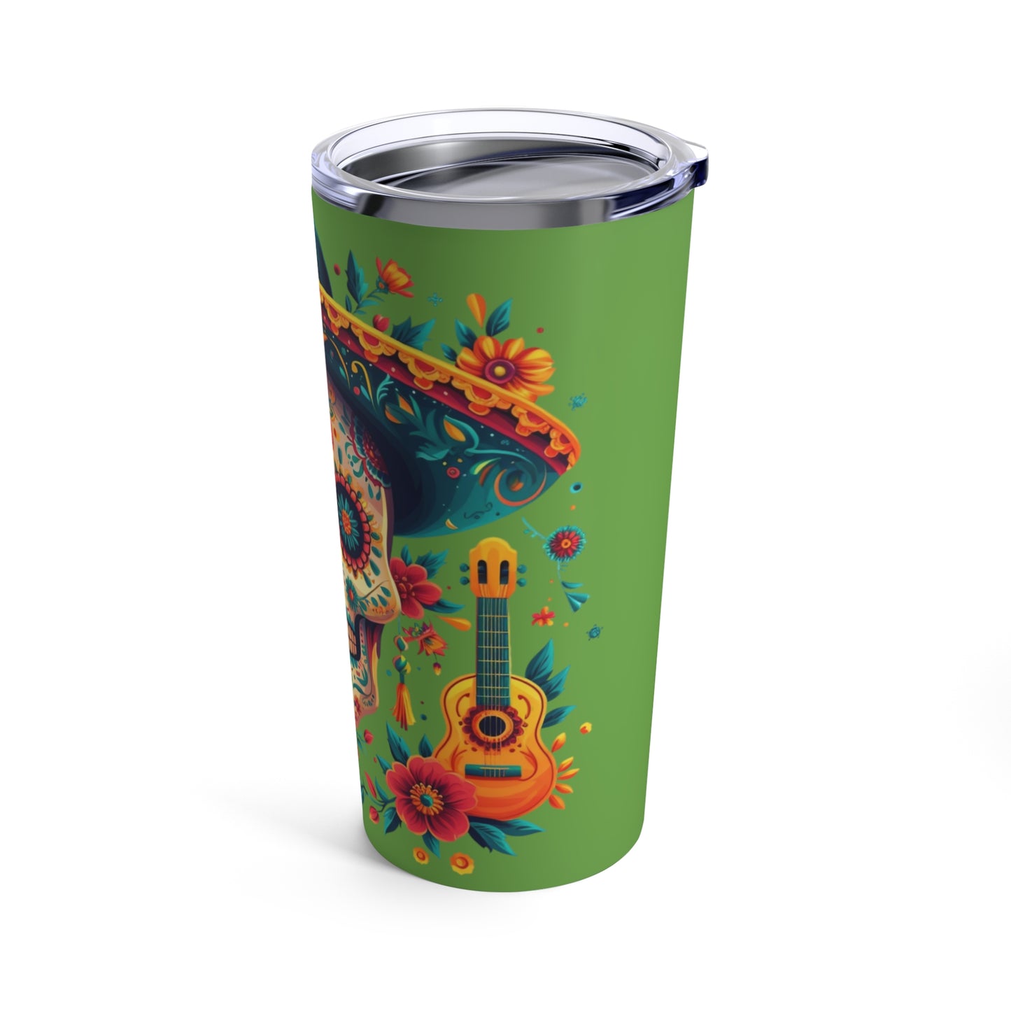 Fiesta Ready Tumbler with Skull, Guitars, and Cinco de Mayo Vibes - 20 oz Decorated Cup, Cinco de Mayo Skull and Guitars Tumbler