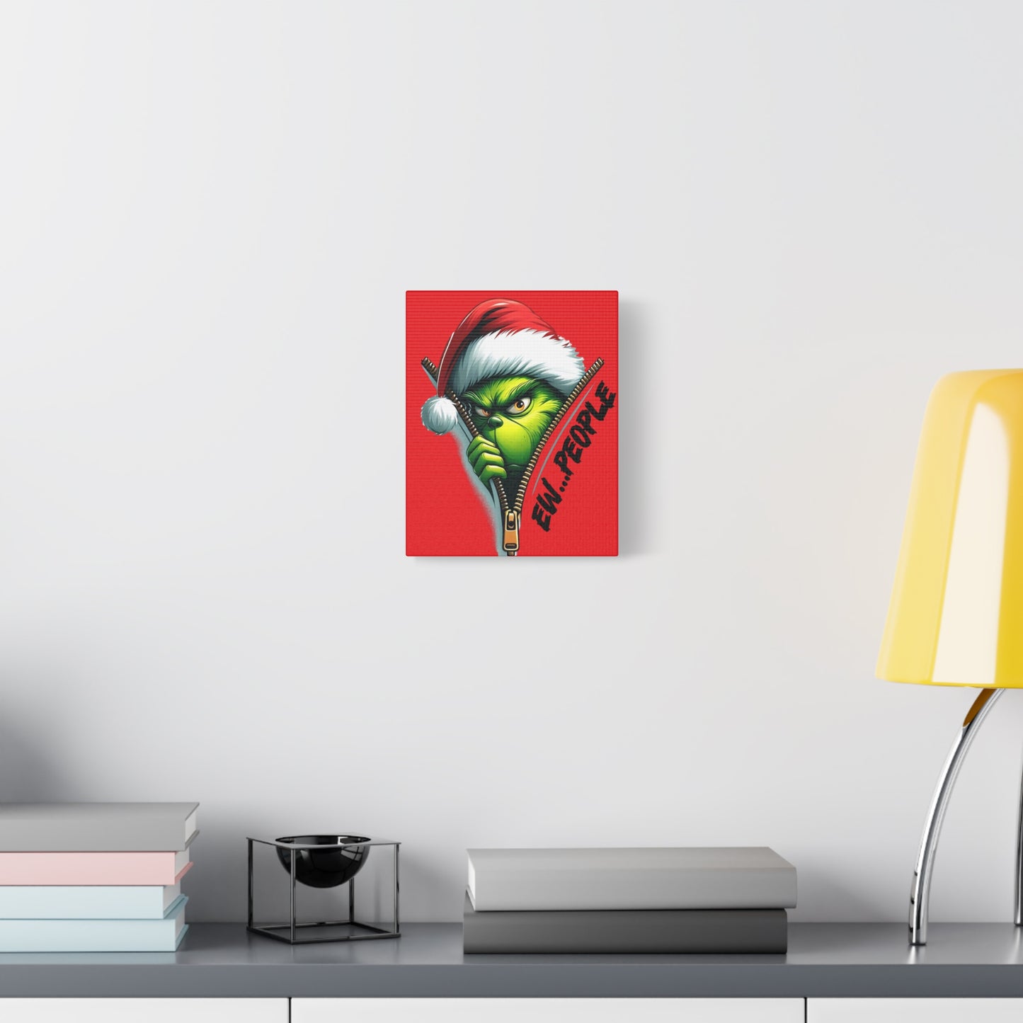 Red Grinch Canvas Art: 'Ewww People' Zipper Design for Fun Decor, Playful Grinch Canvas Wall Art - 'Ewww People' 3D Zipper Design